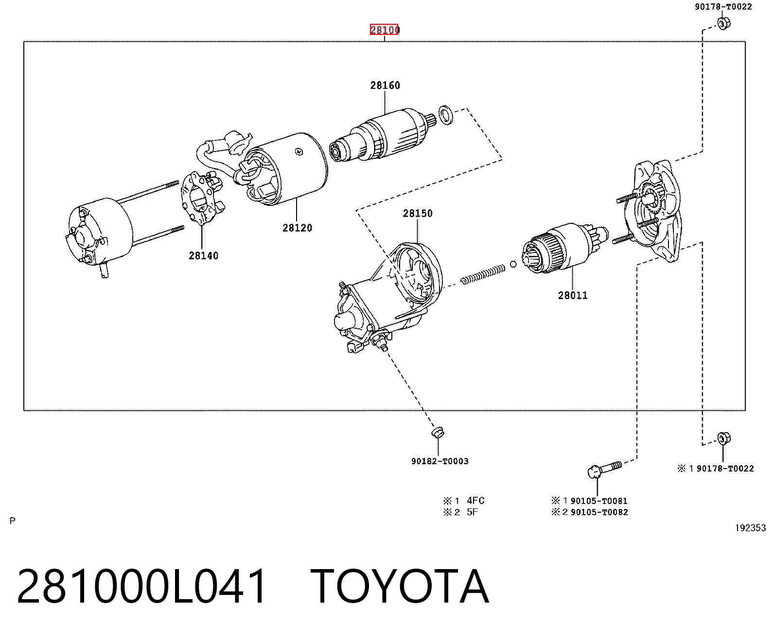 281000L041 Toyota Arranque motores