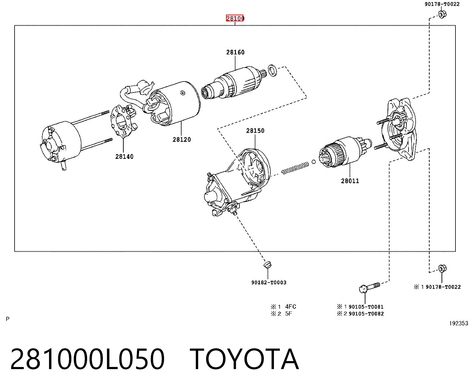 281000L050 Toyota Arranque motores