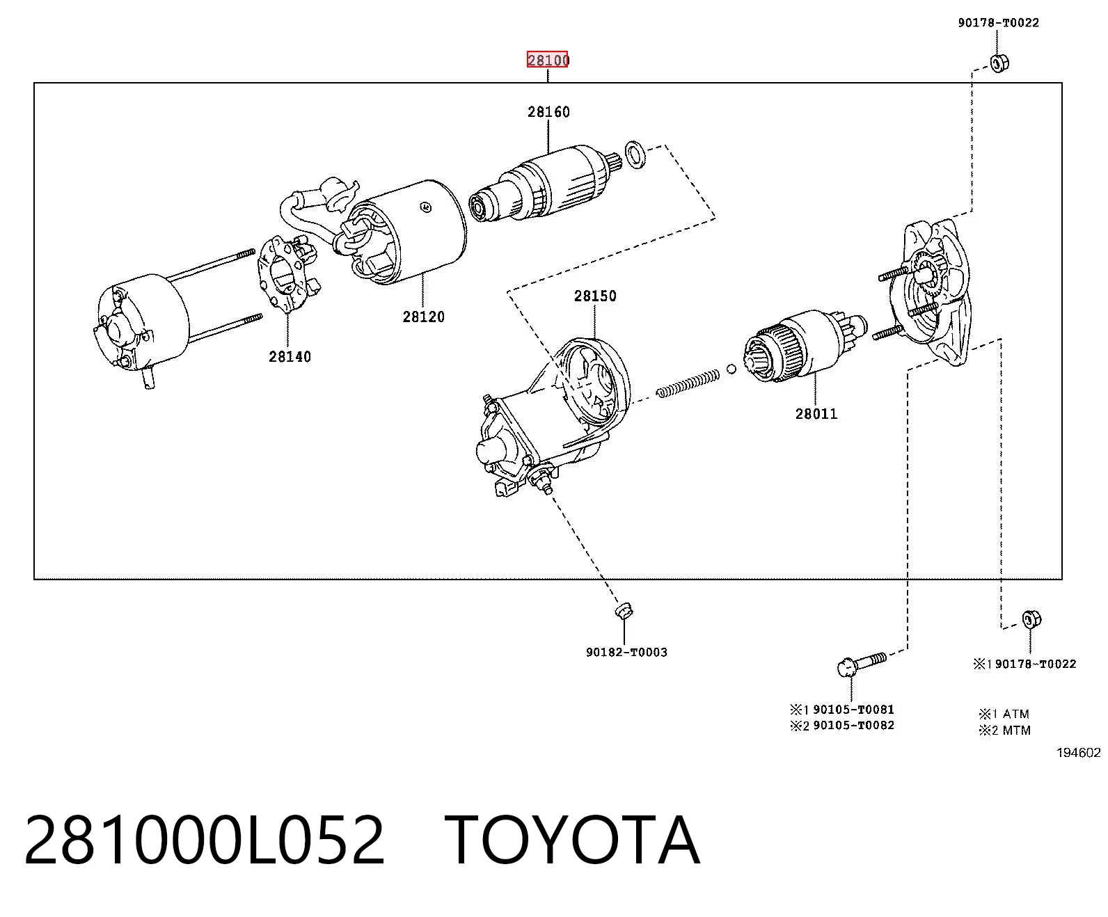 281000L052 Toyota Arranque motores