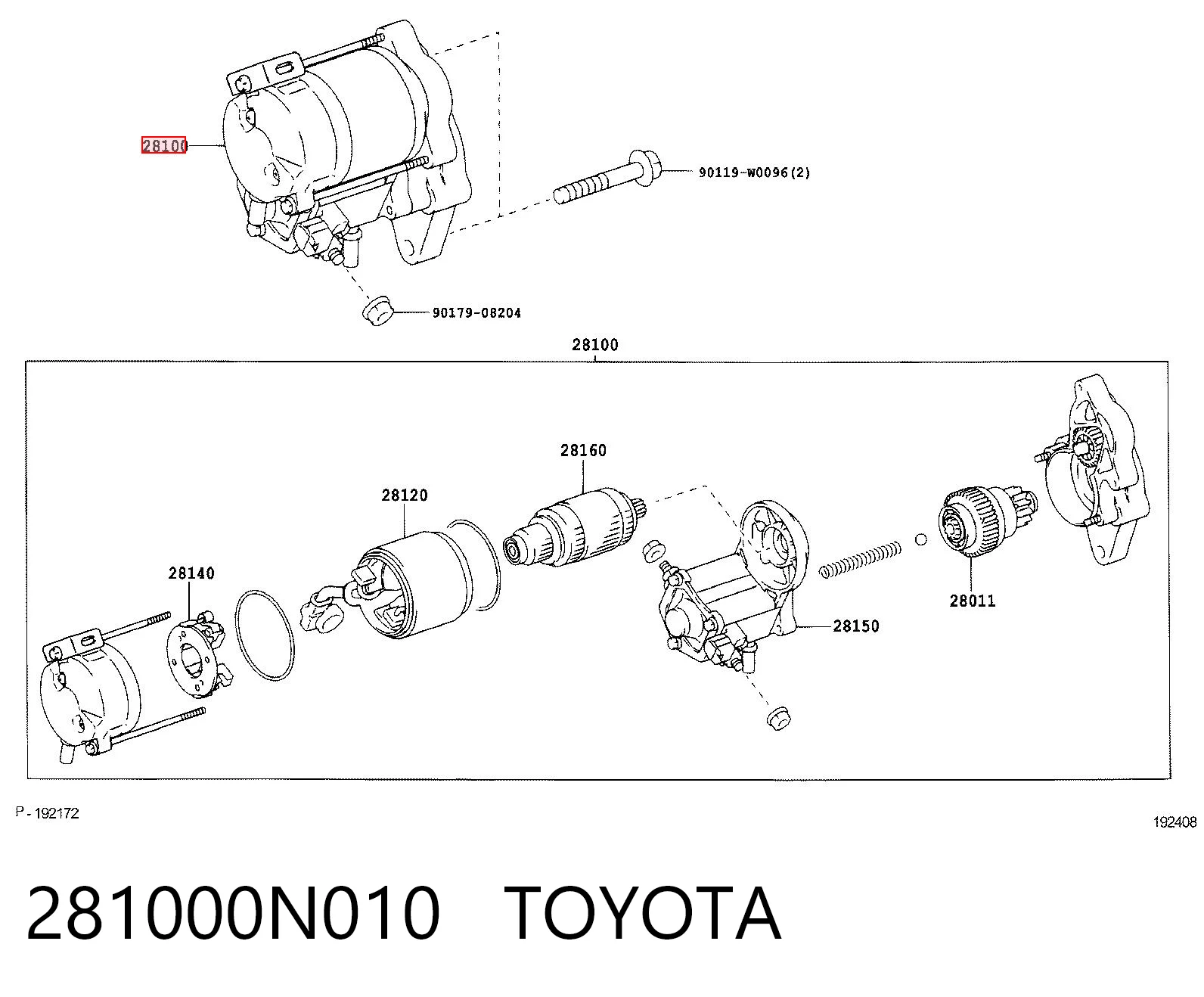 281000N010 Toyota Arranque motores