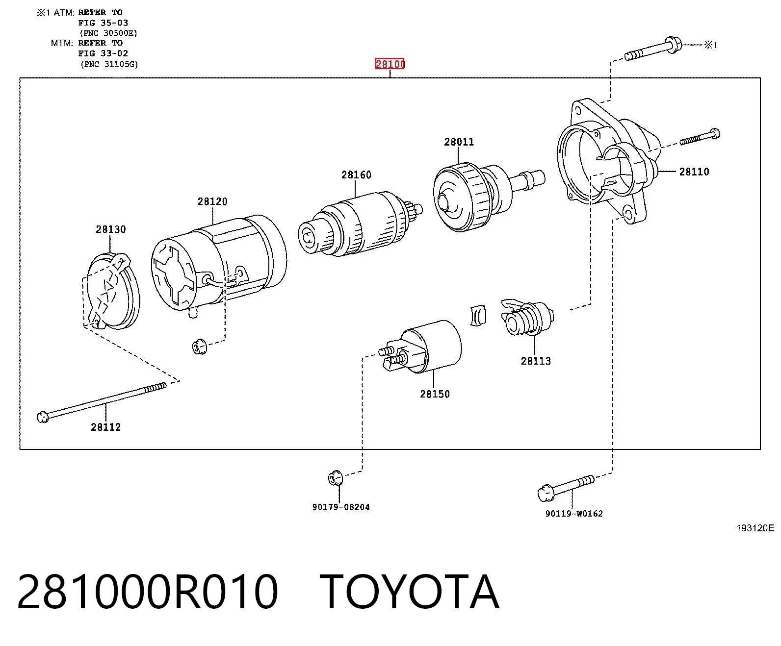 281000R010 Toyota Arranque motores