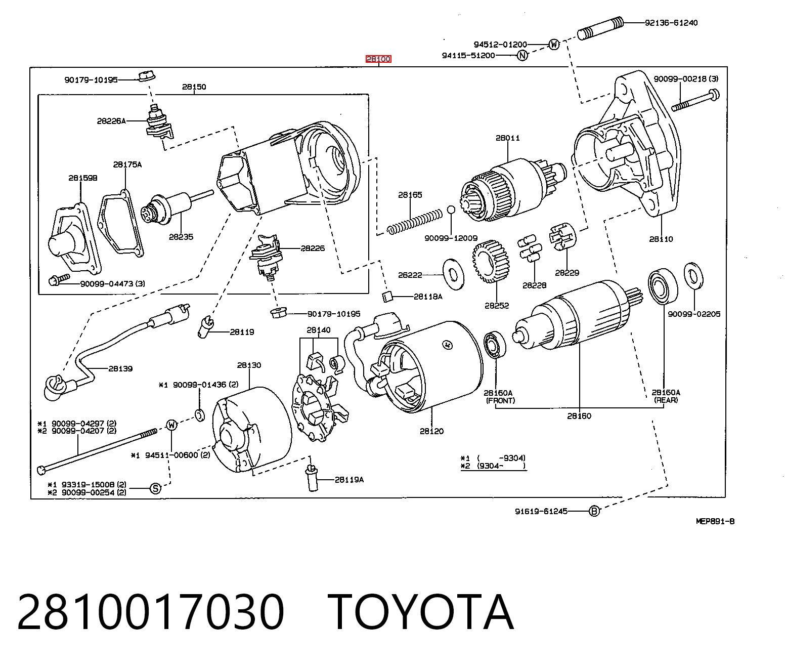 2810017030 Toyota Arranque motores