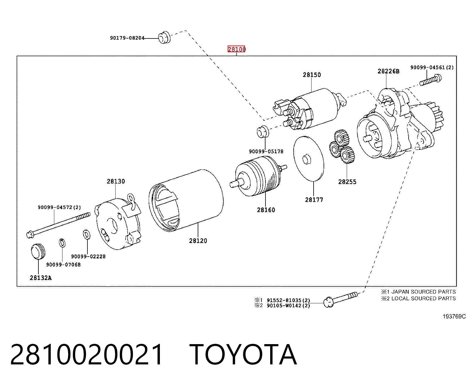 2810020021 Toyota Arranque motores