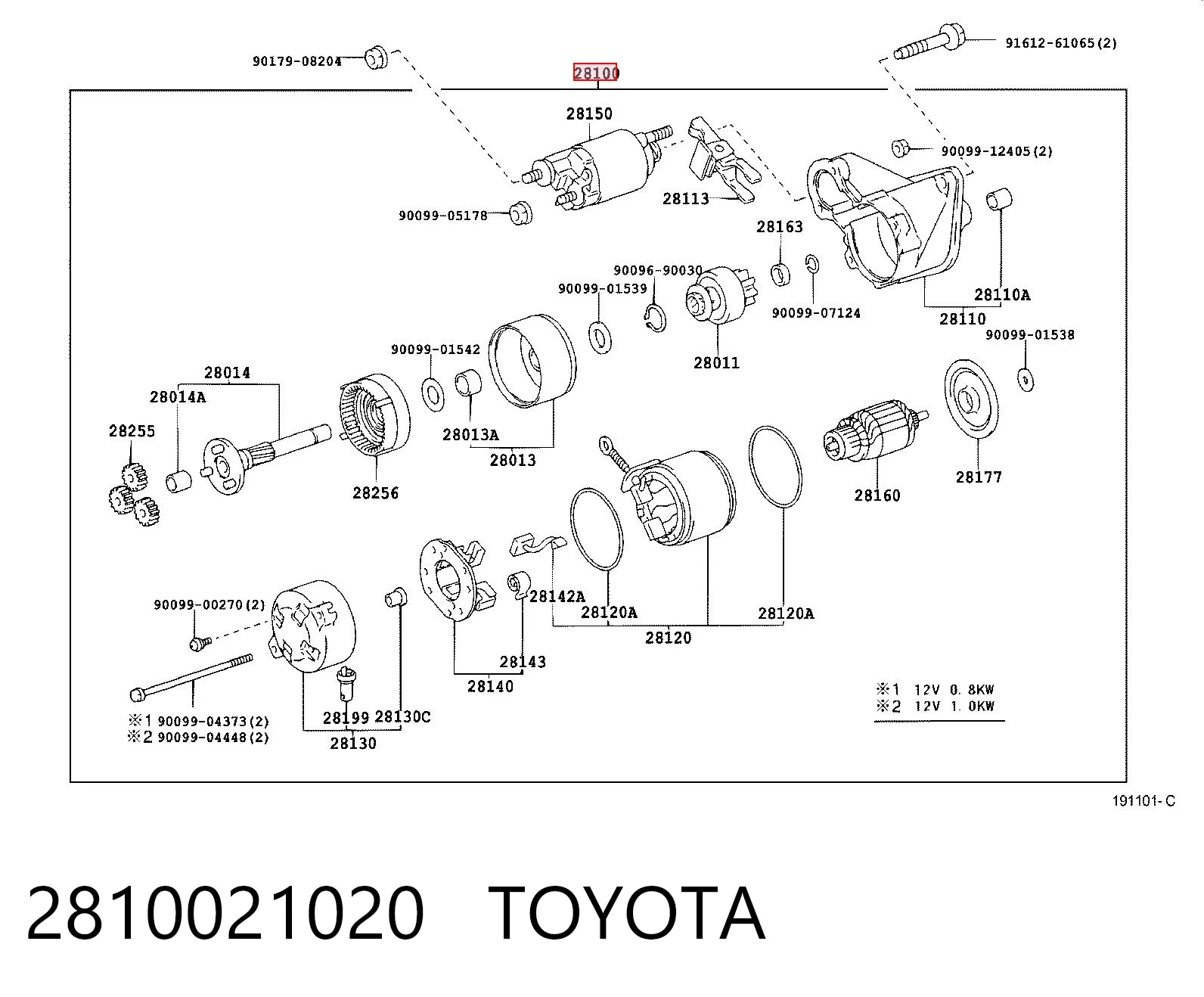 2810021020 Toyota Arranque motores