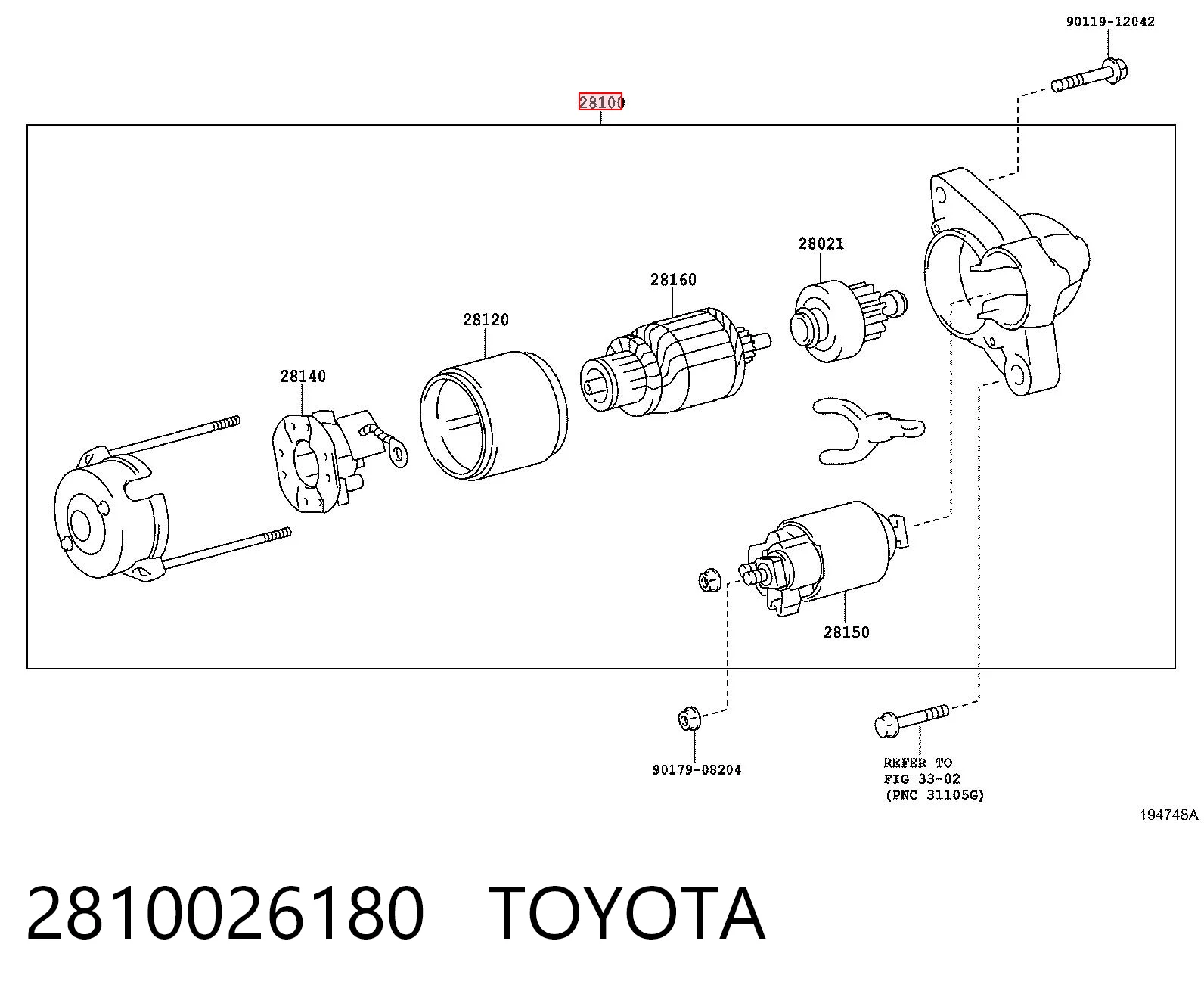 2810026180 Toyota Arranque motores