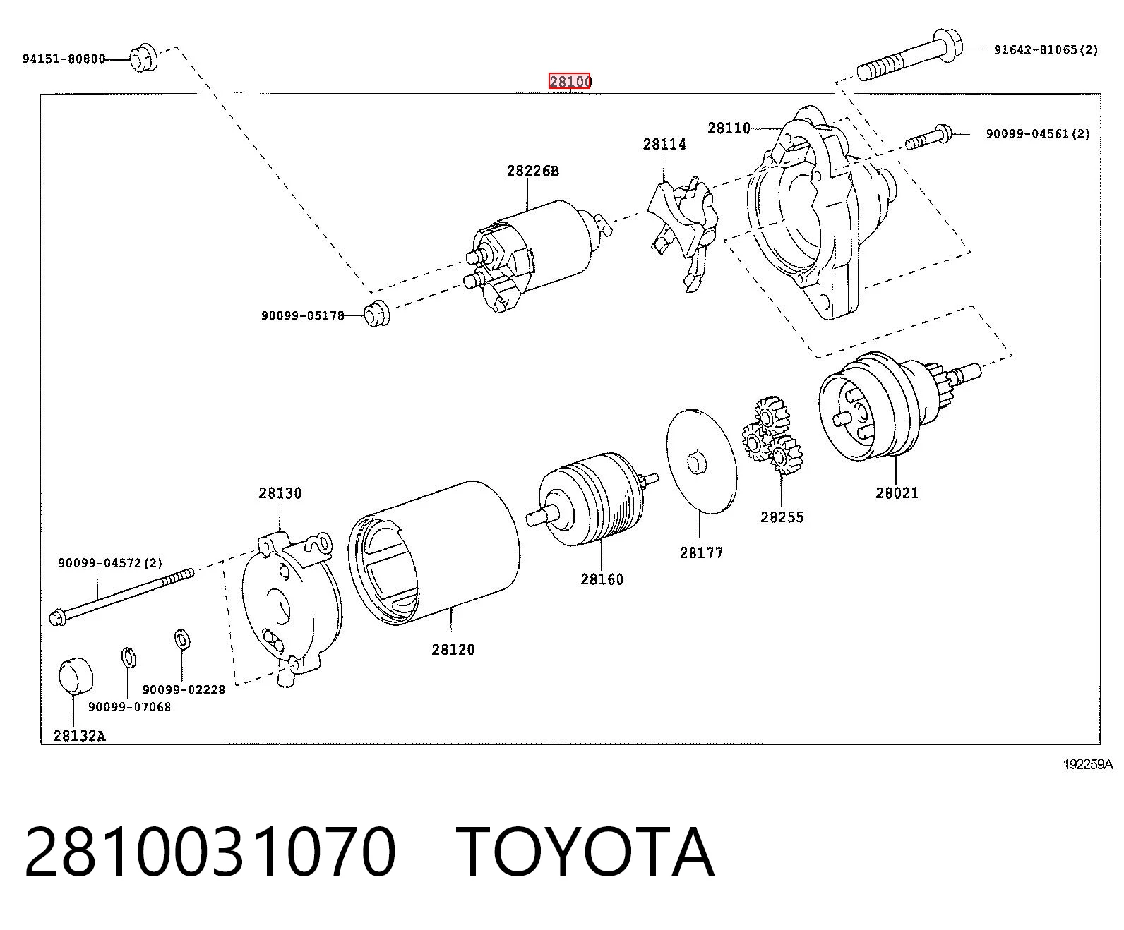 2810031070 Toyota Arranque motores