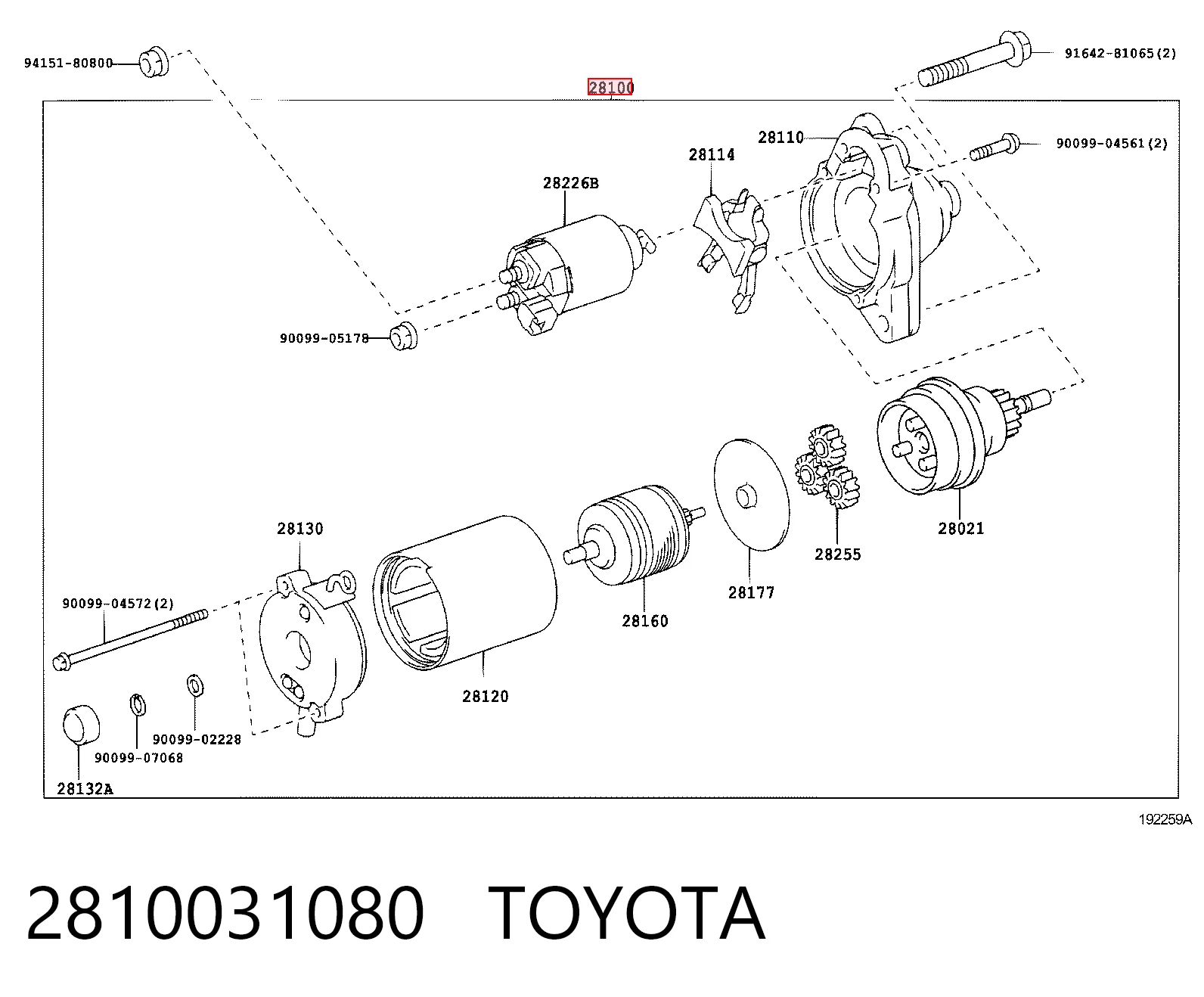 2810031080 Toyota Arranque motores