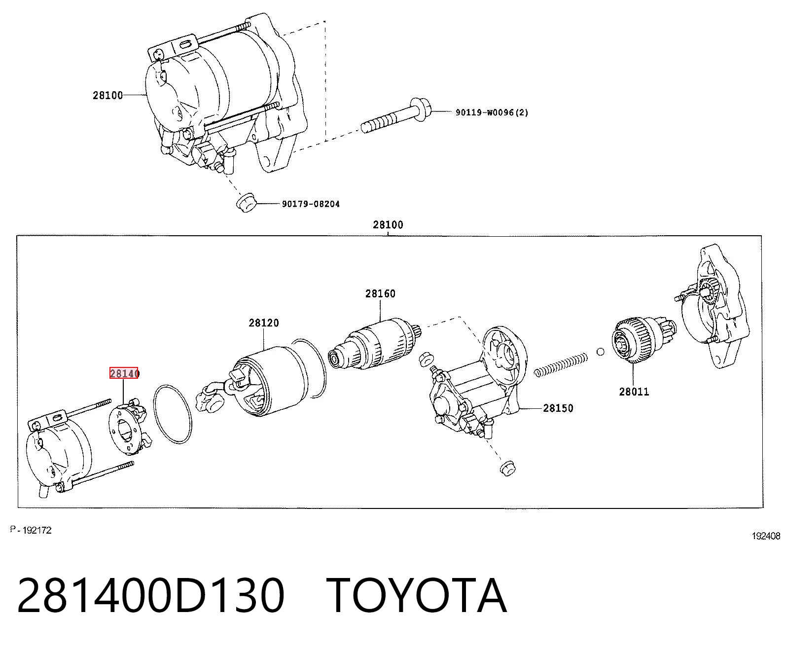 281400D130 Toyota Soporte de cepillo de motor de arranque 