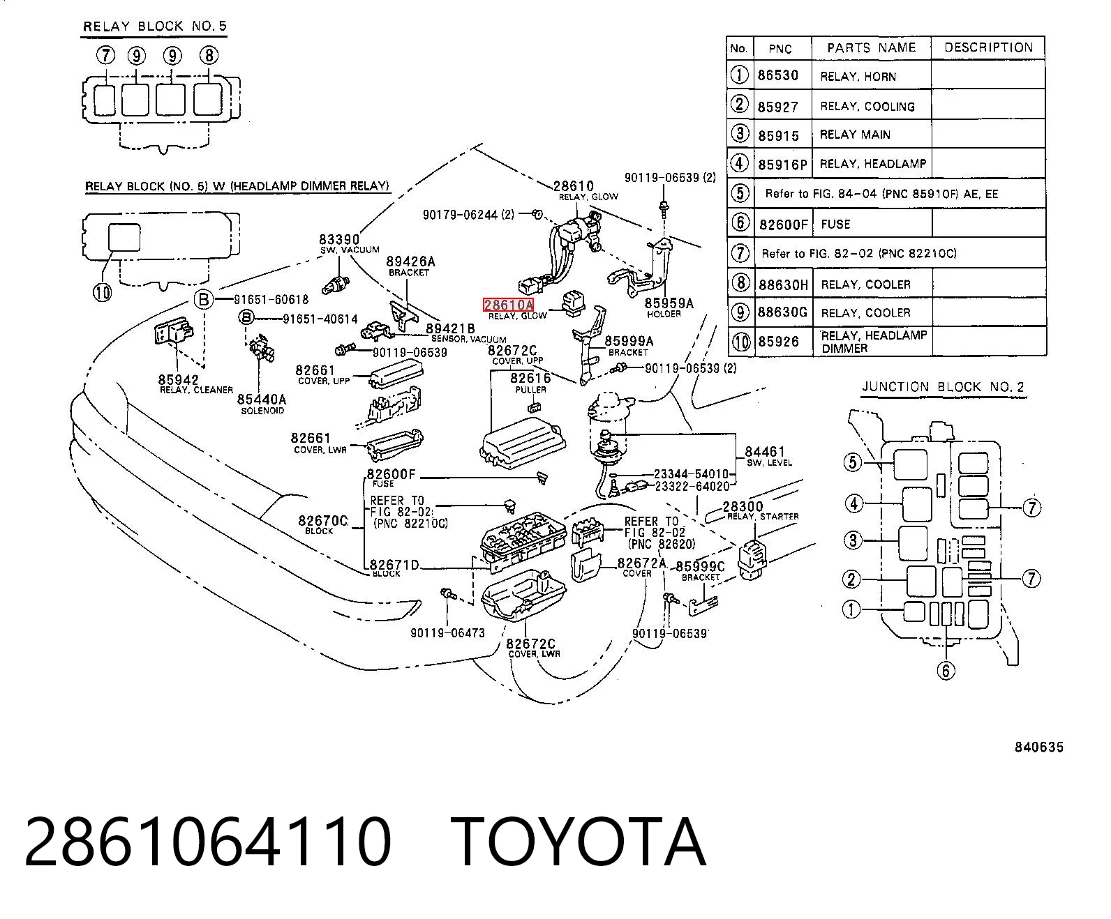 2861064110 Toyota Relé de bujías incandescentes