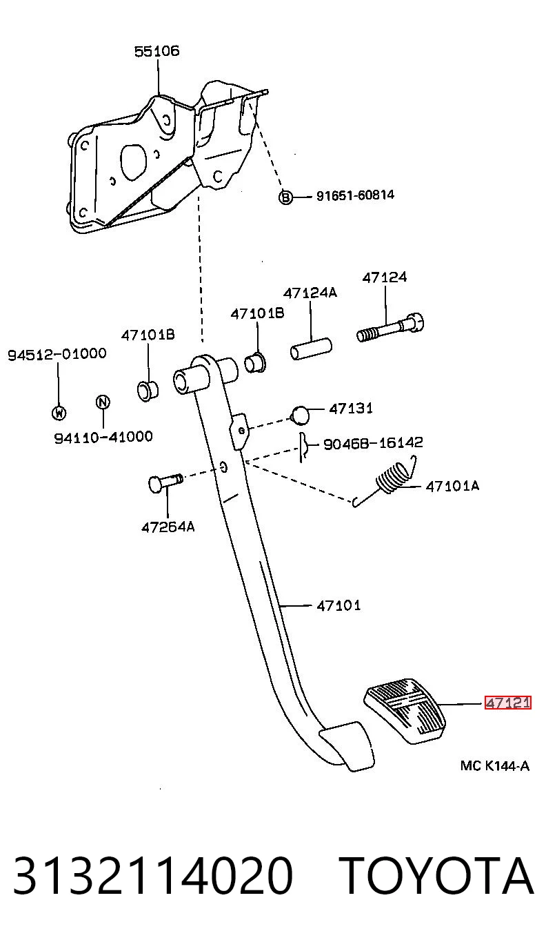 3132114020 Toyota Cubierta del pedal de embrague
