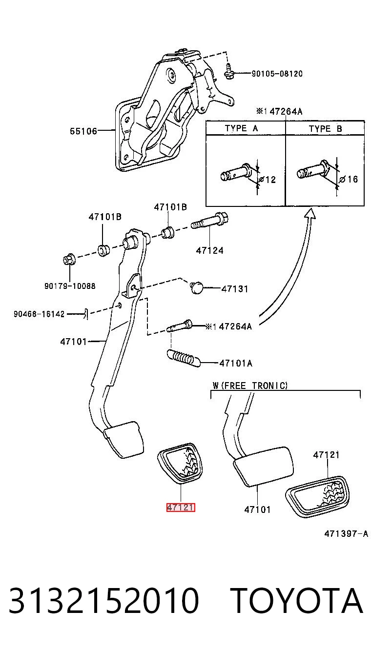 3132152010 Toyota Cubierta del pedal de embrague