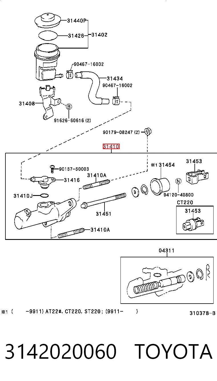 Cilindro maestro de embrague para Toyota Avensis T22