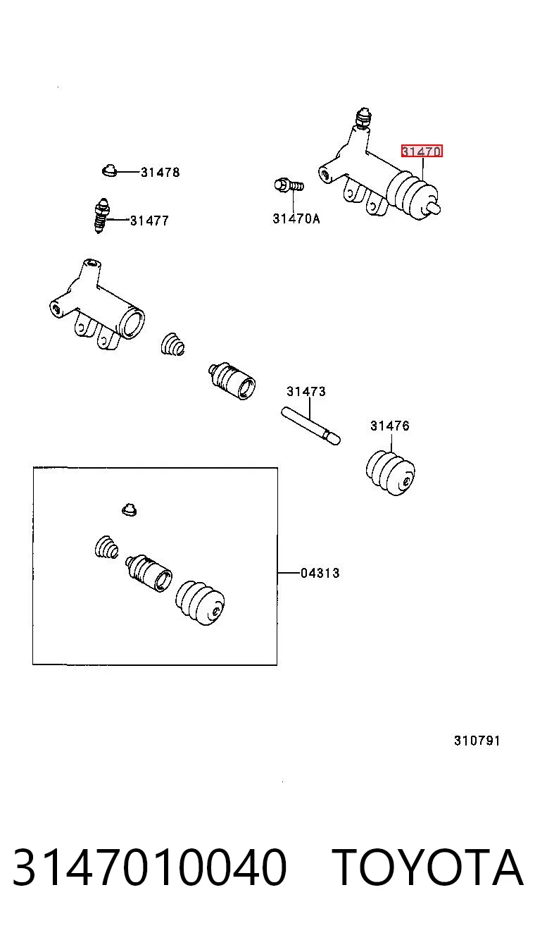 3147010040 Toyota Cilindro receptor de embrague