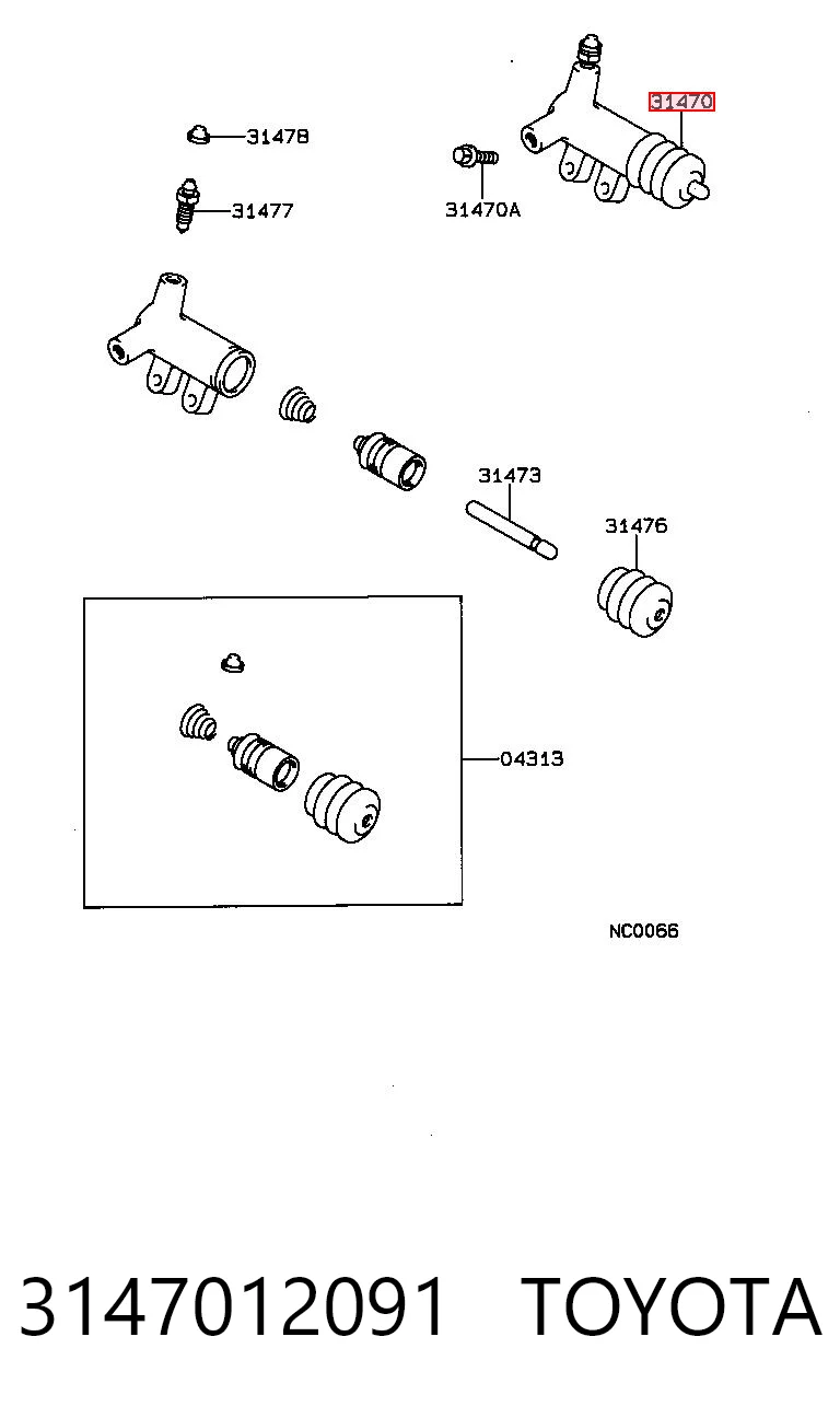 3147012091 Toyota Cilindro receptor de embrague