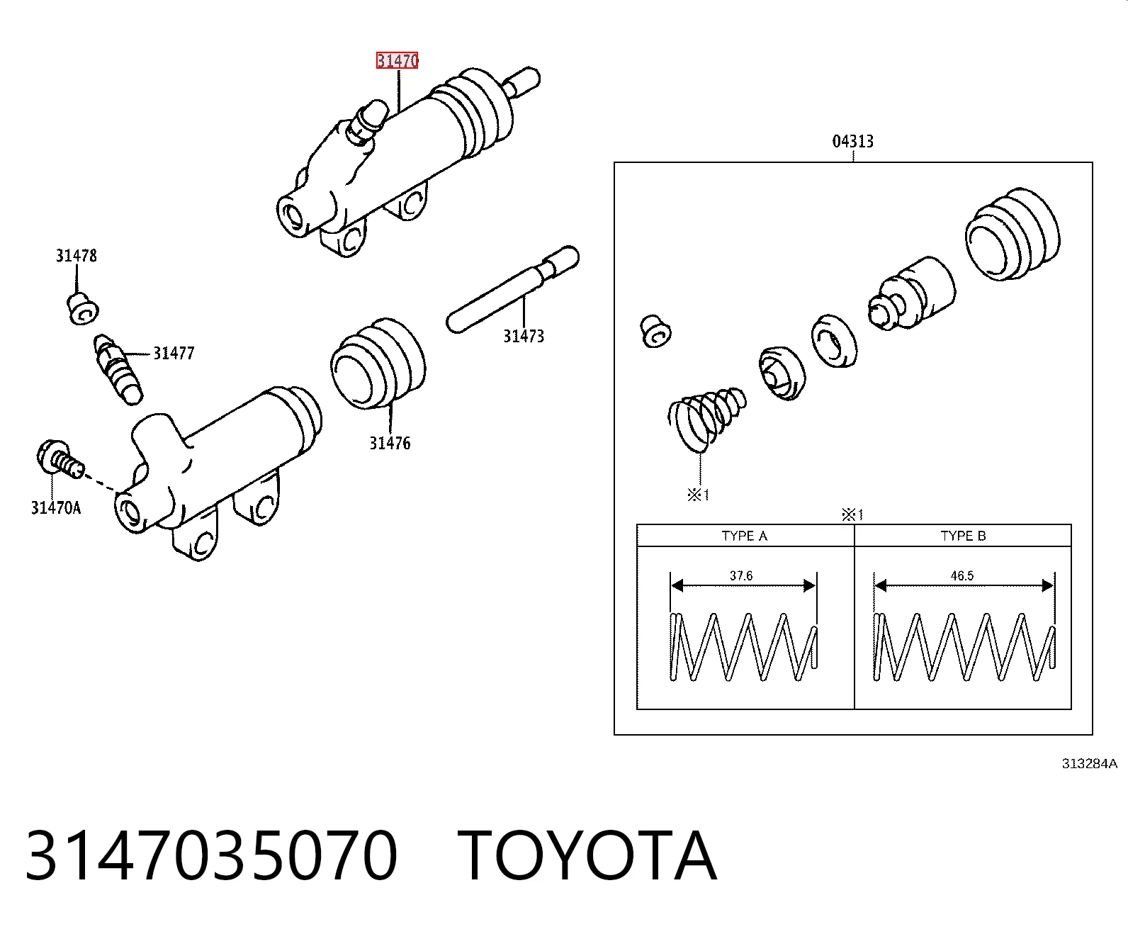 Cilindro receptor de embrague 3147035070 TOYOTA