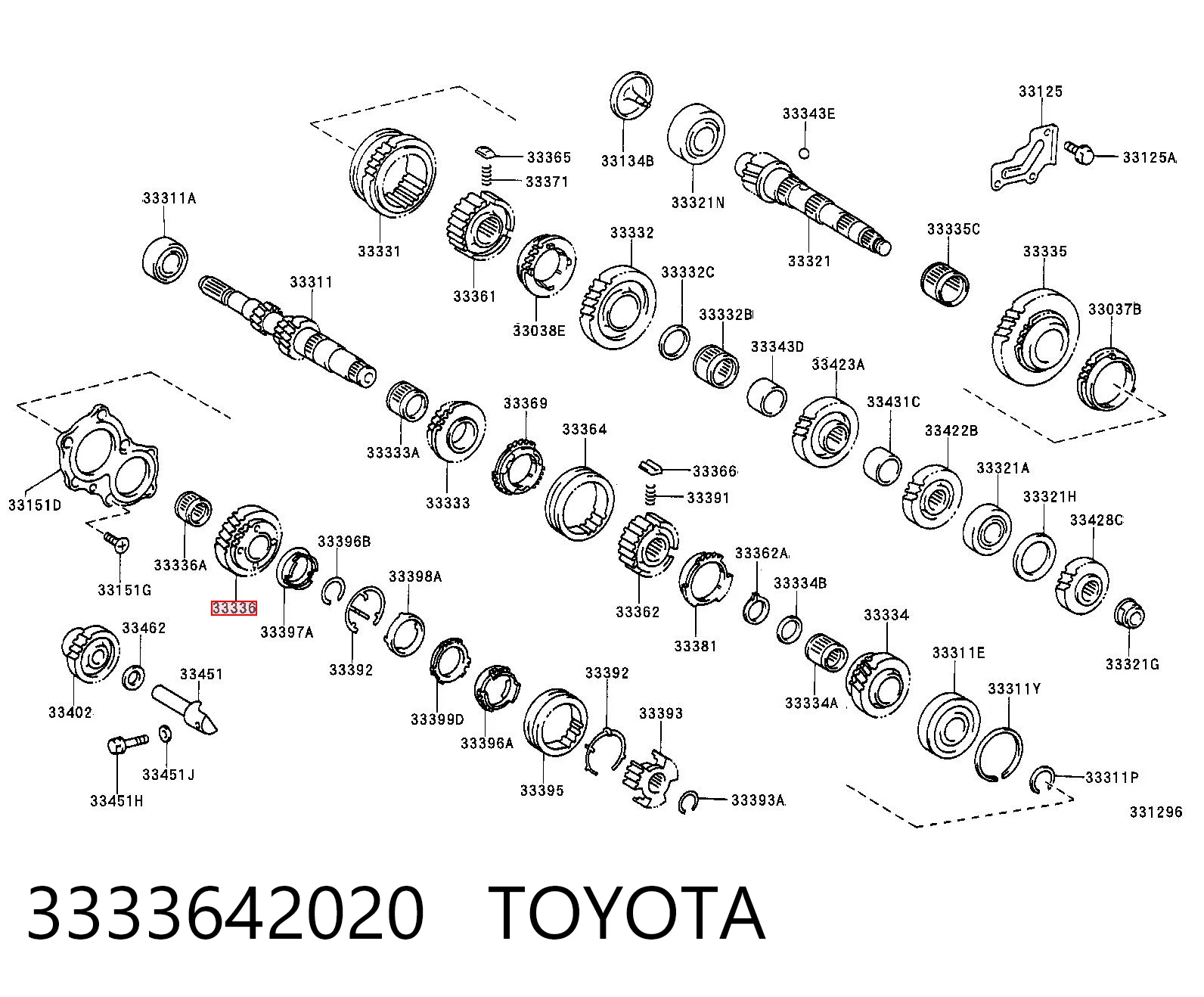 3333642020 Toyota Piñón conductor de quinta velocidad