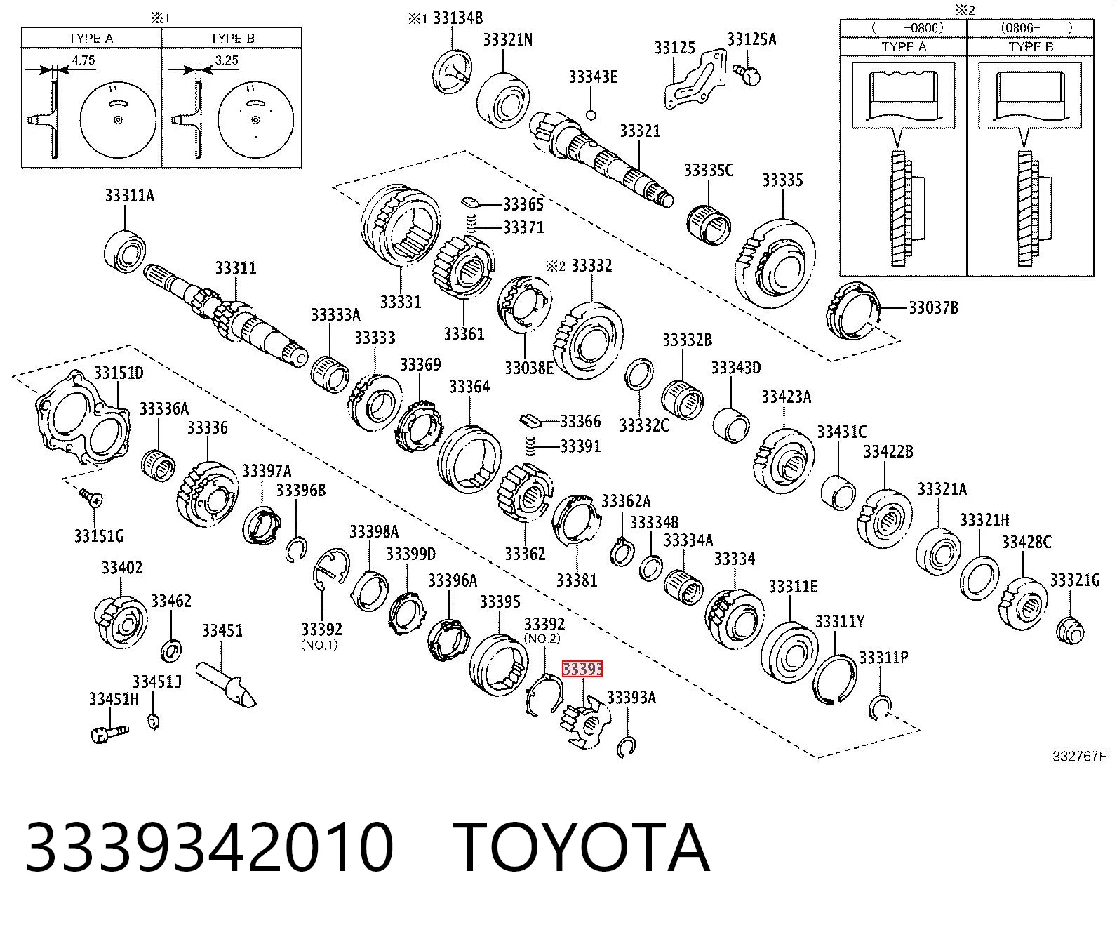 3339342010 Toyota Manguito embrague, caja de cambios, 5ª marcha