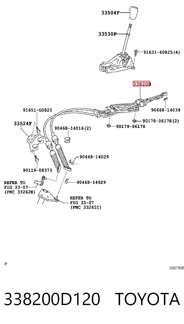 338200D120 Toyota Cable para caja de cambios manual