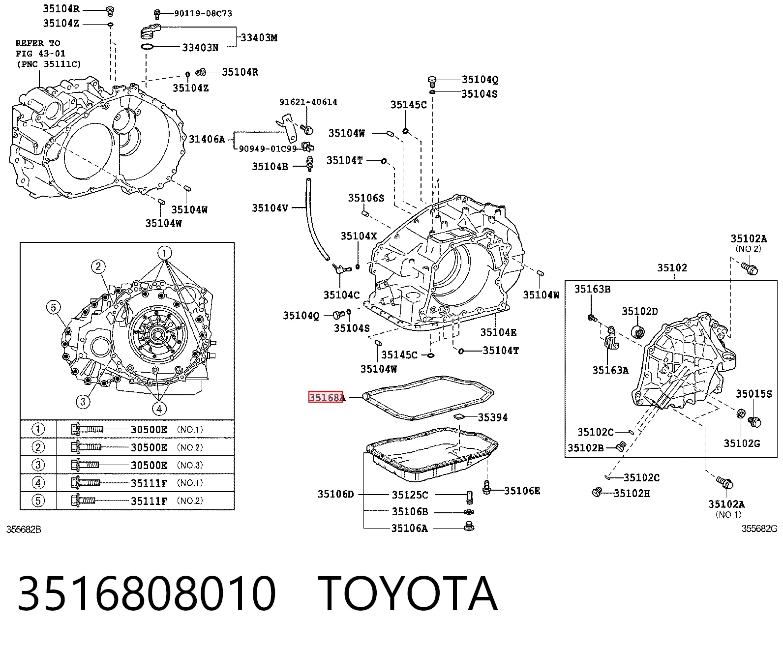 3516808010 Toyota Junta del cárter de aceite de la caja de cambios
