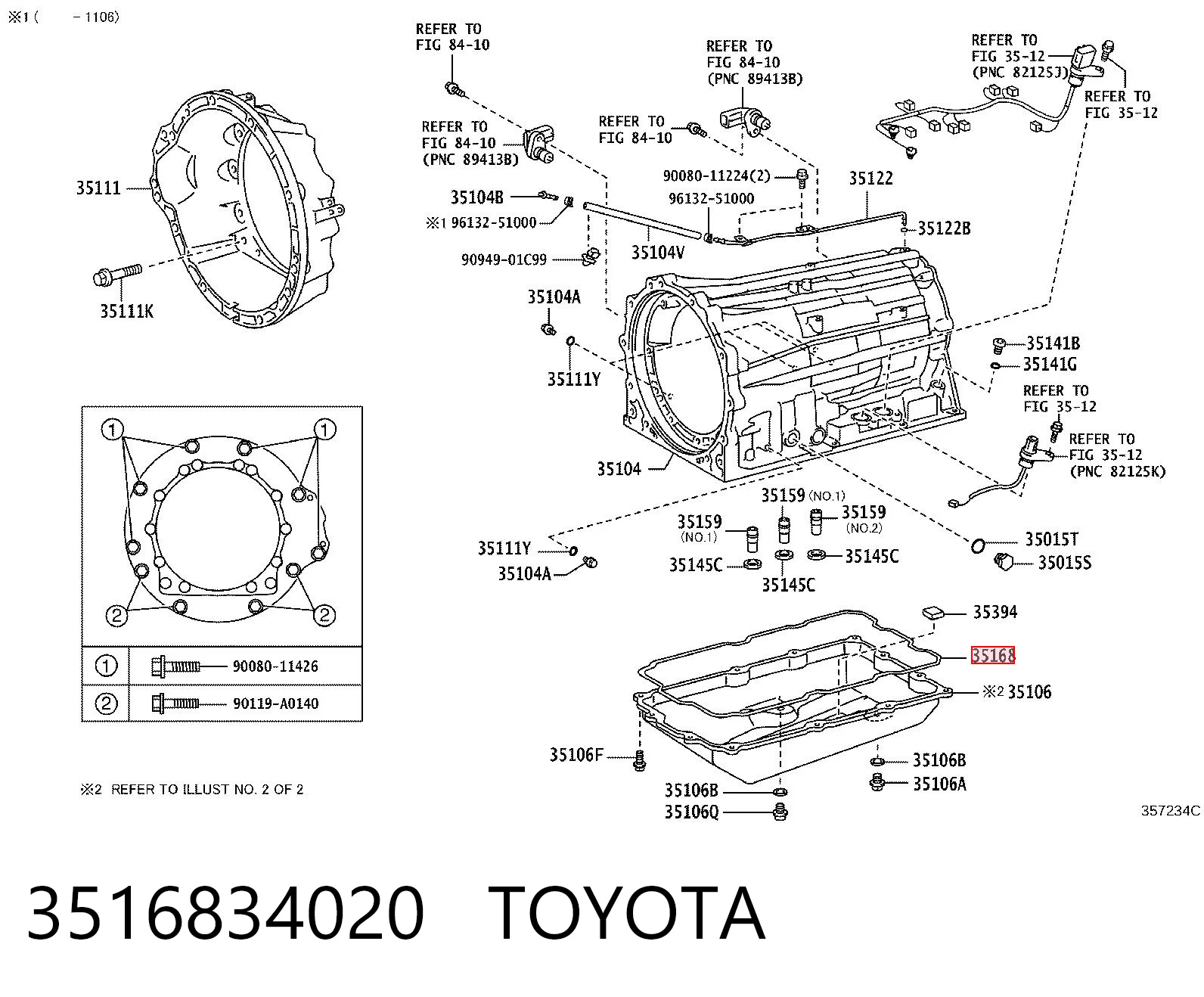 3516834020 Toyota Junta del cárter de aceite de la caja de cambios