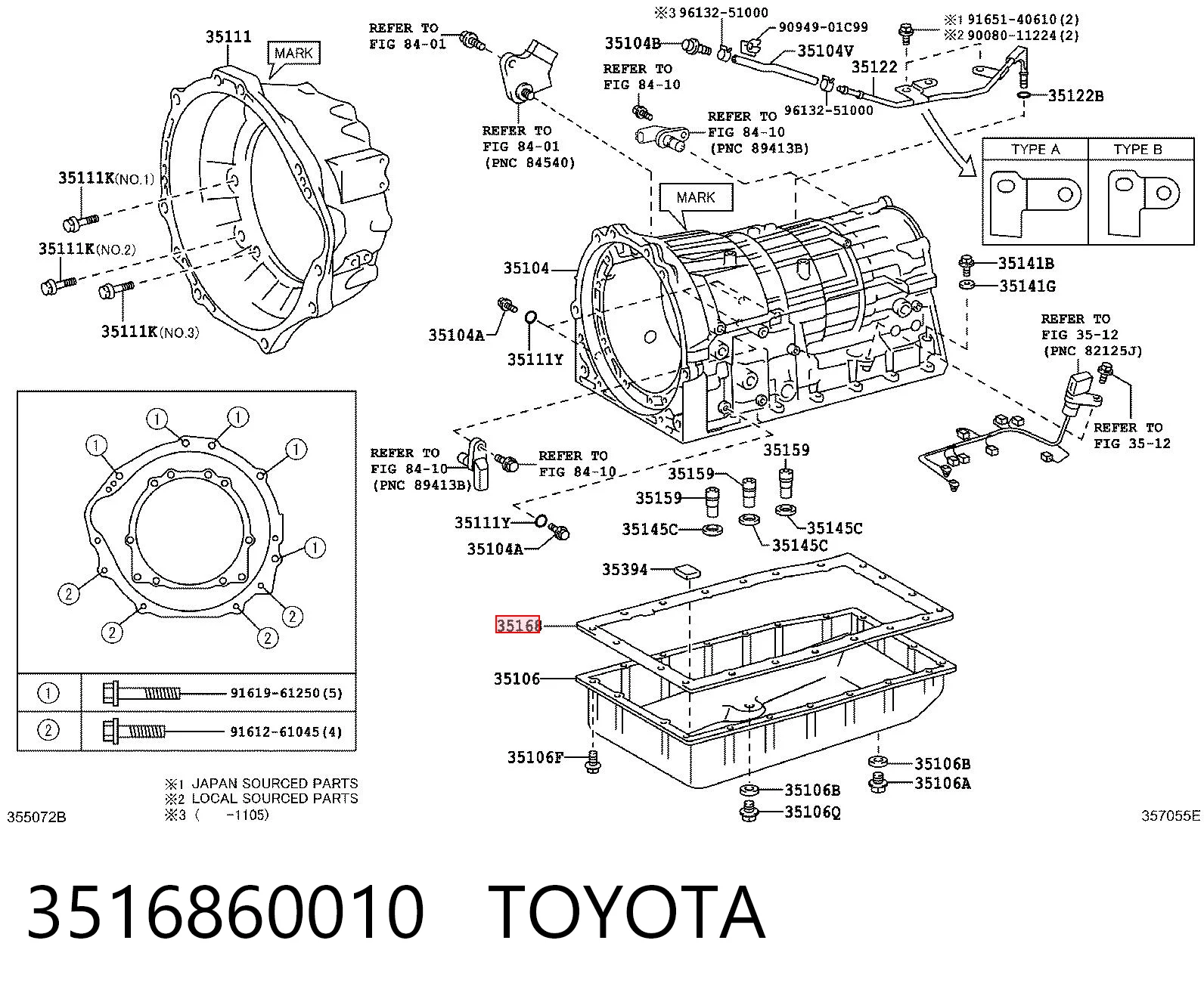 3516860010 Toyota Junta del cárter de aceite de la caja de cambios