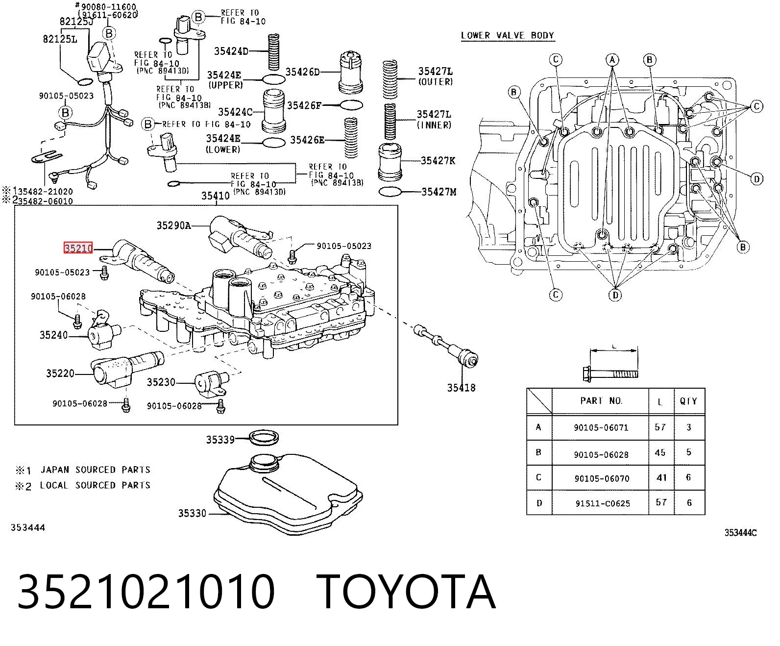 3521021010 Toyota Solenoide de transmisión automática