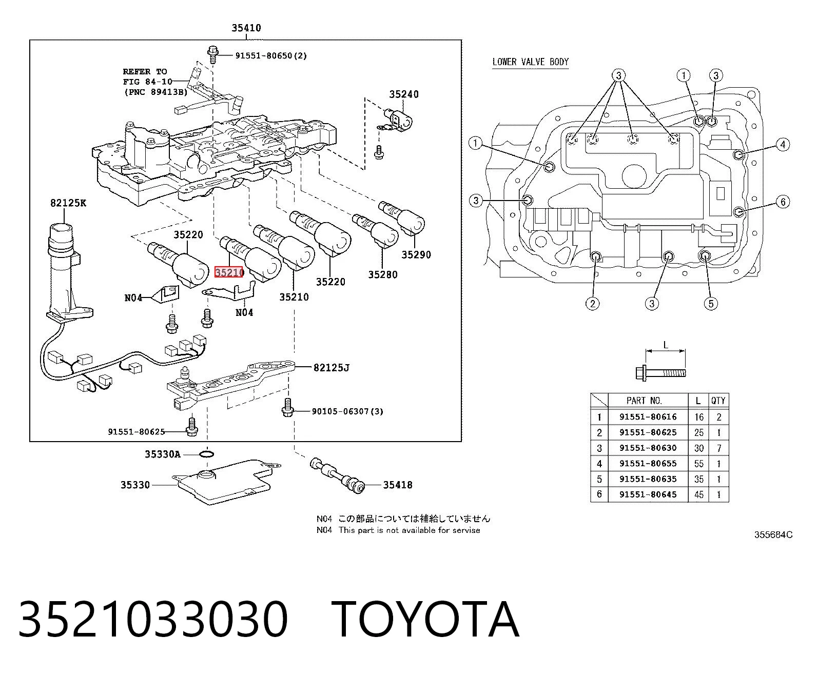 3521033030 Toyota Solenoide de transmisión automática