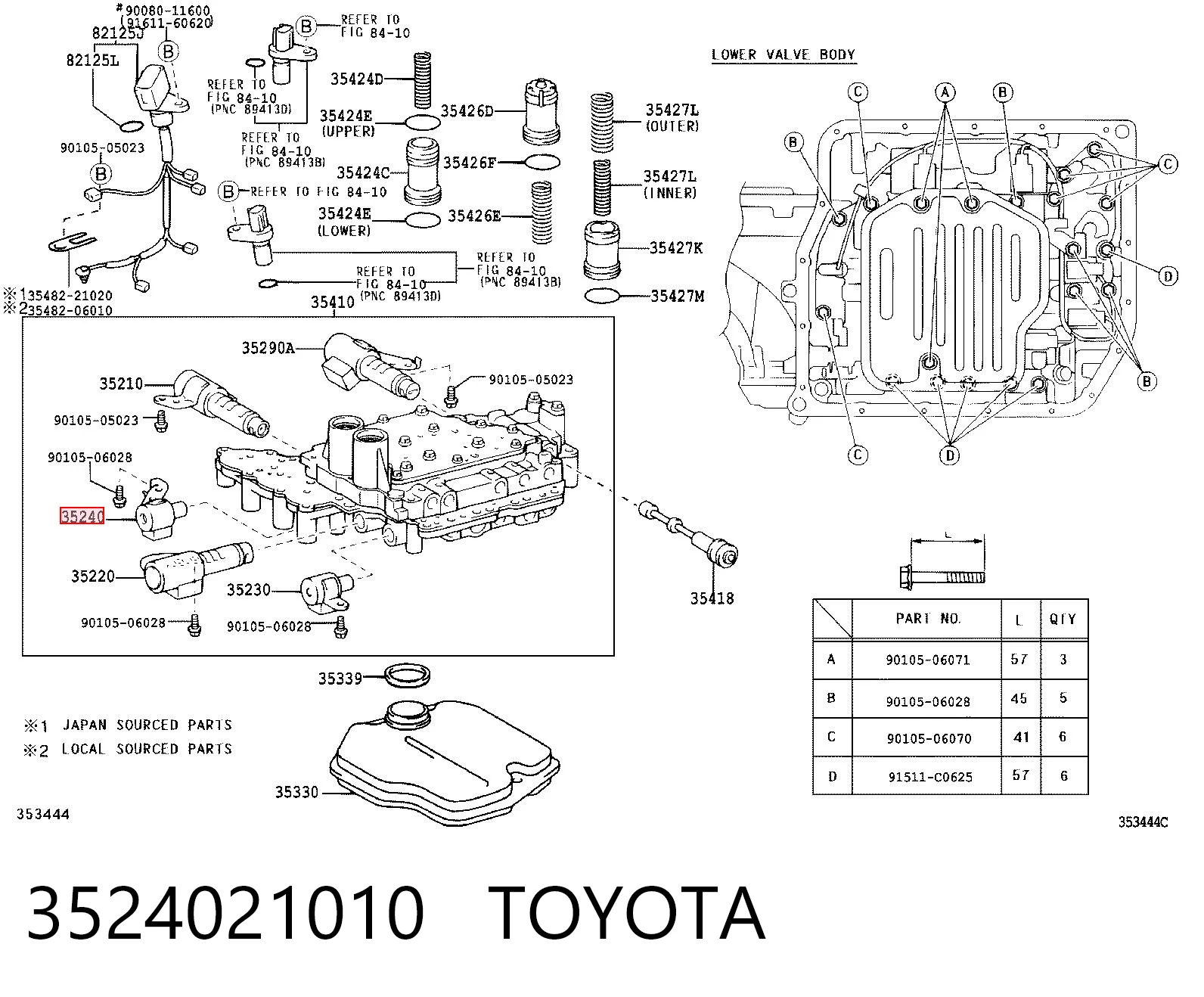 3524021010 Toyota Solenoide de transmisión automática