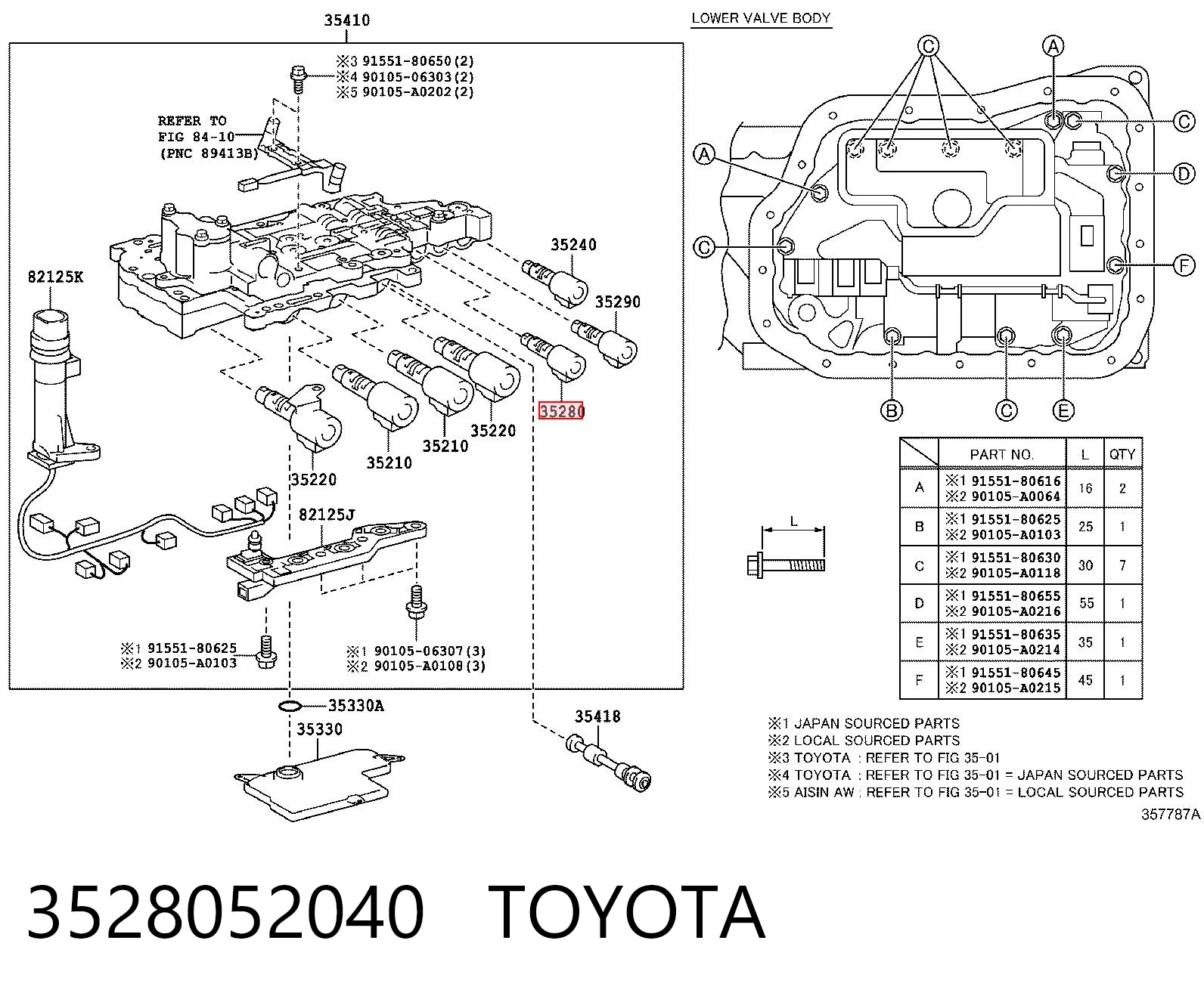 3528052040 Toyota Solenoide de transmisión automática