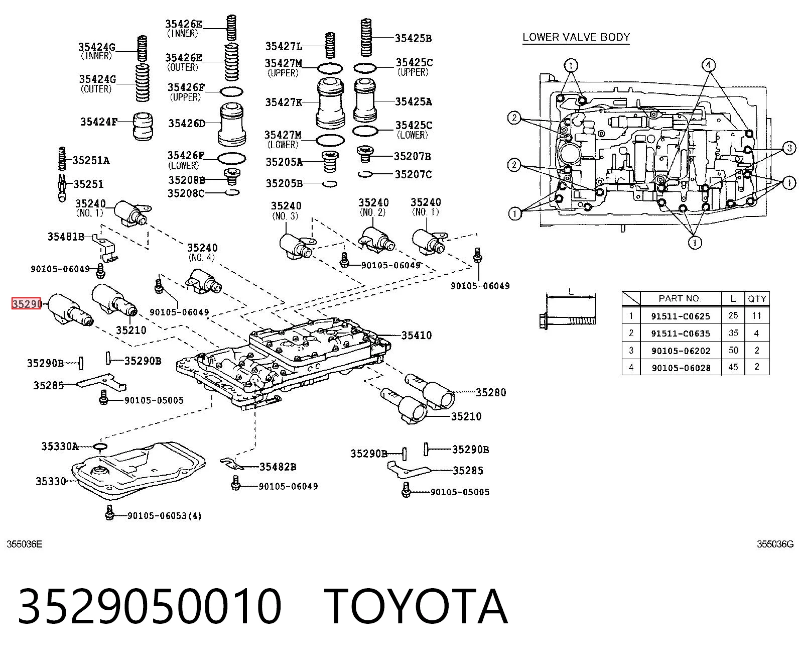 3529050010 Toyota Solenoide de transmisión automática