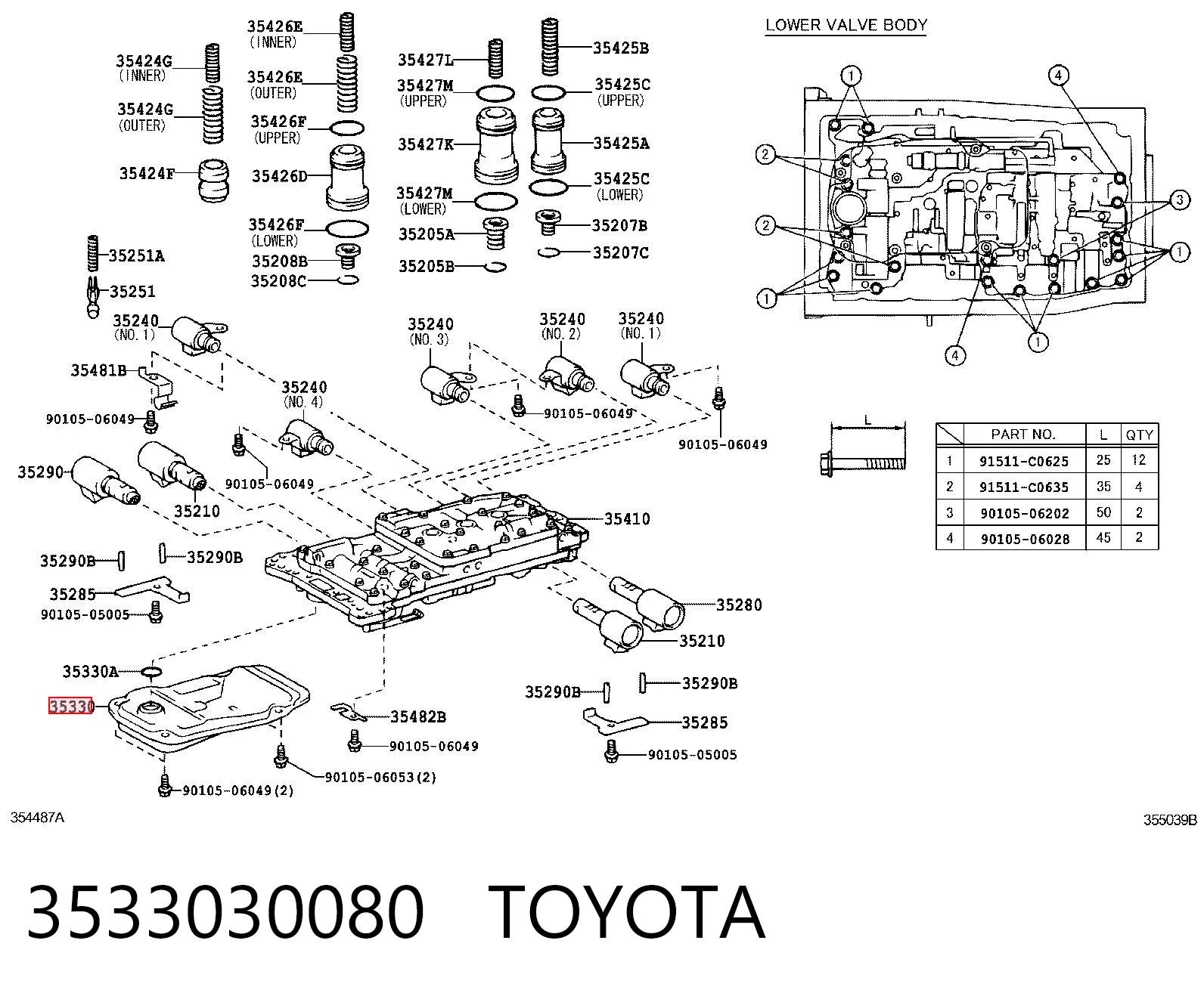 3533030080 Toyota Filtro hidráulico transmisión automática