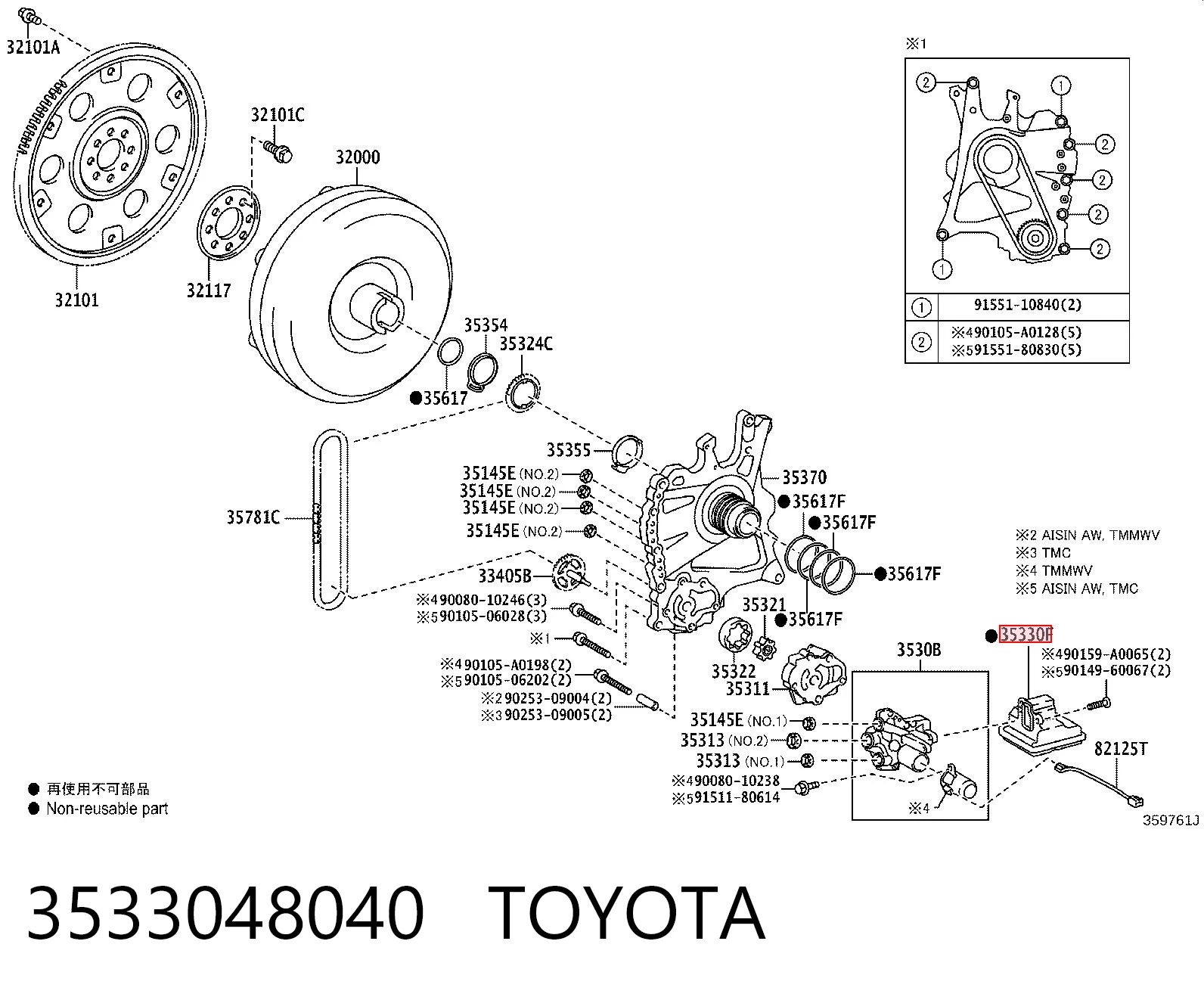 3533048040 Toyota Filtro hidráulico transmisión automática