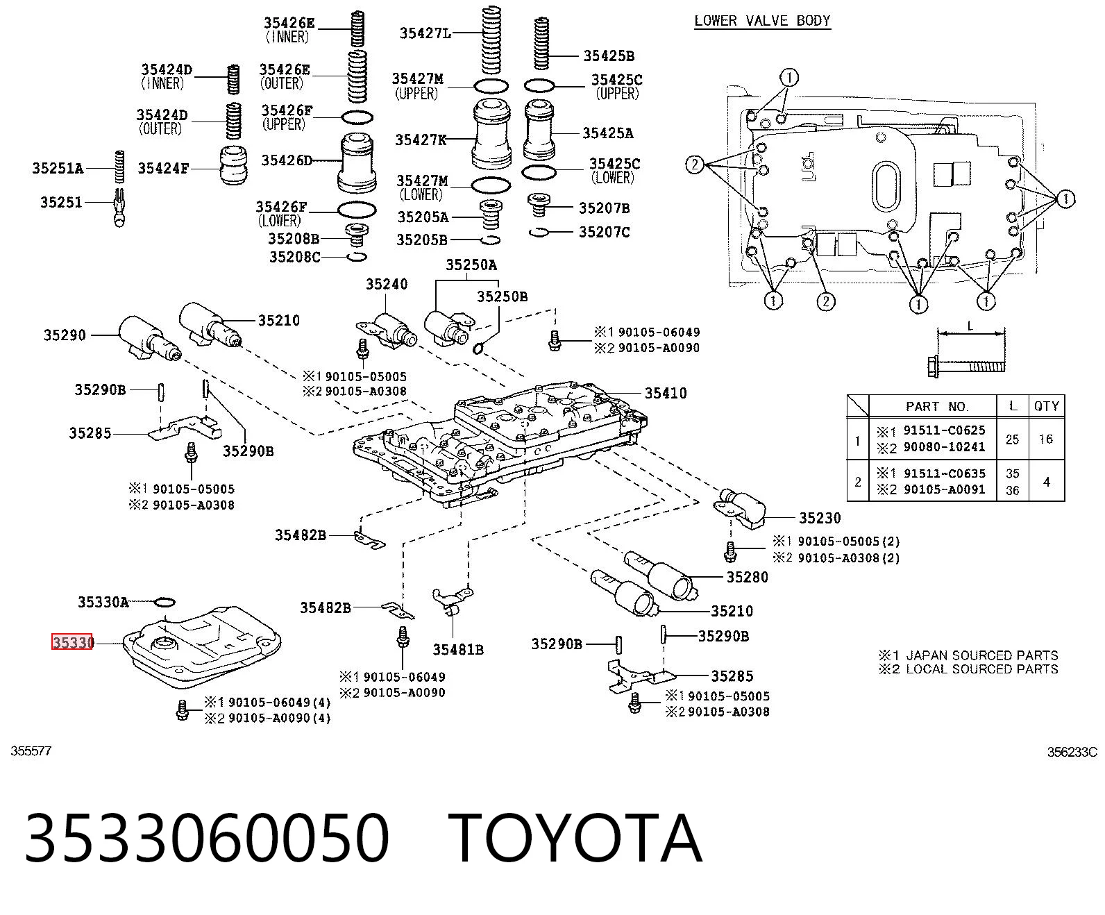 3533060050 Toyota Filtro hidráulico transmisión automática