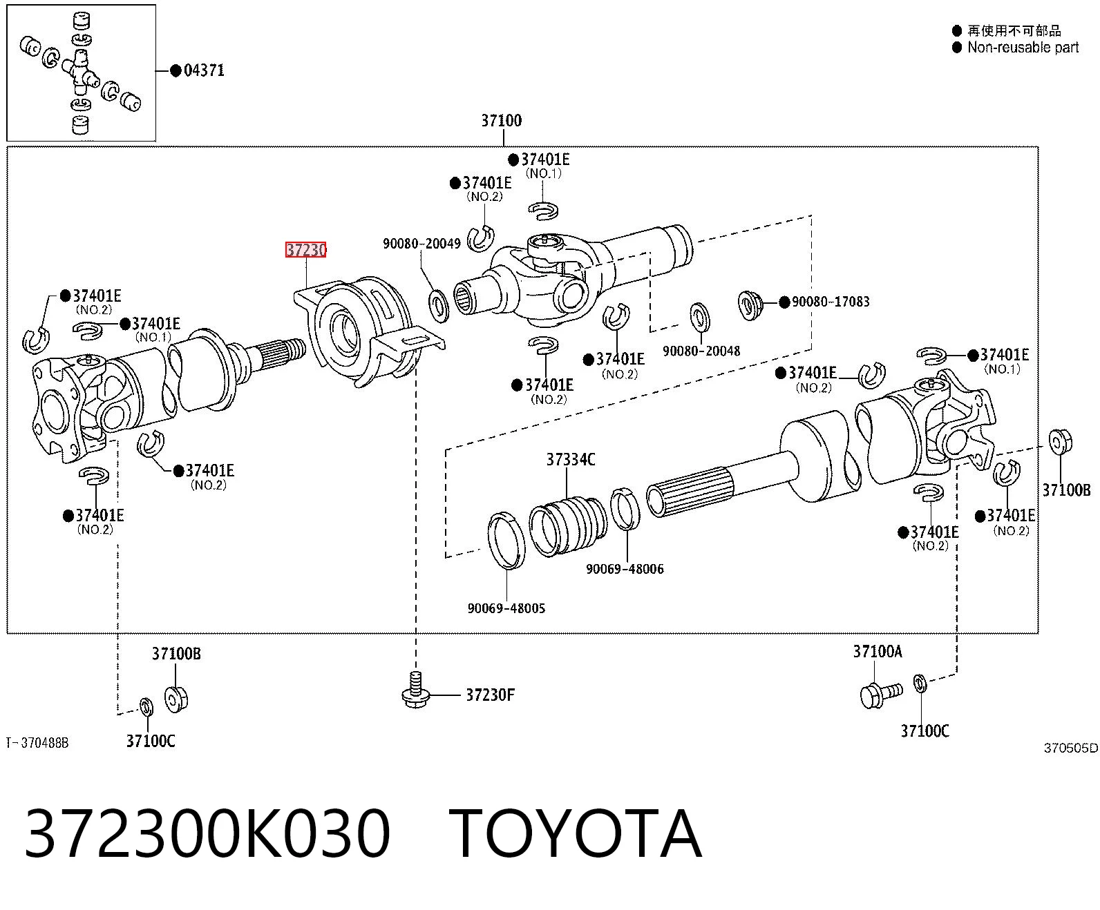 372300K030 Toyota Rodamiento central del eje de transmisión