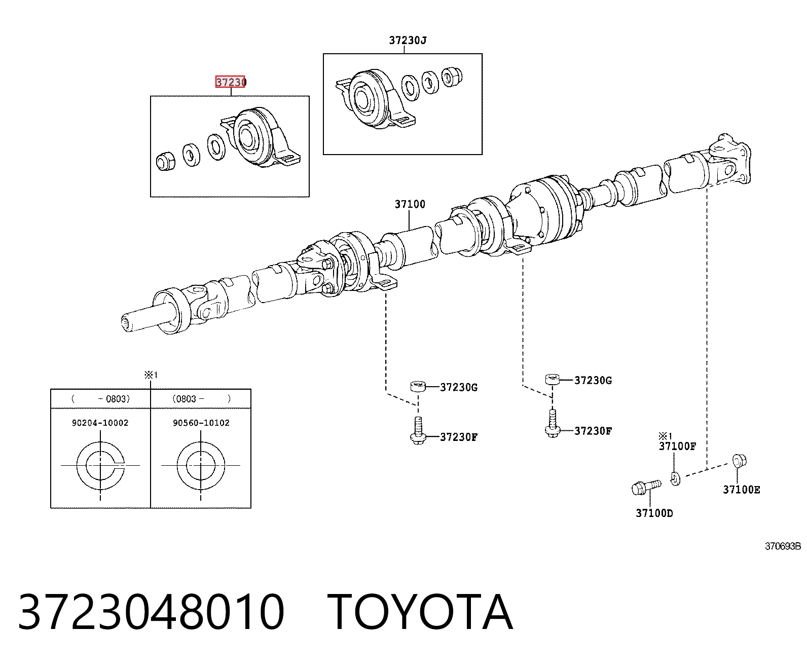 3723048010 Toyota Rodamiento central del eje de transmisión