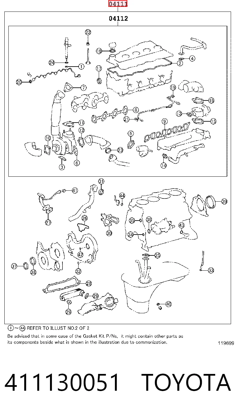 Juego completo de juntas de motor 411130051 TOYOTA