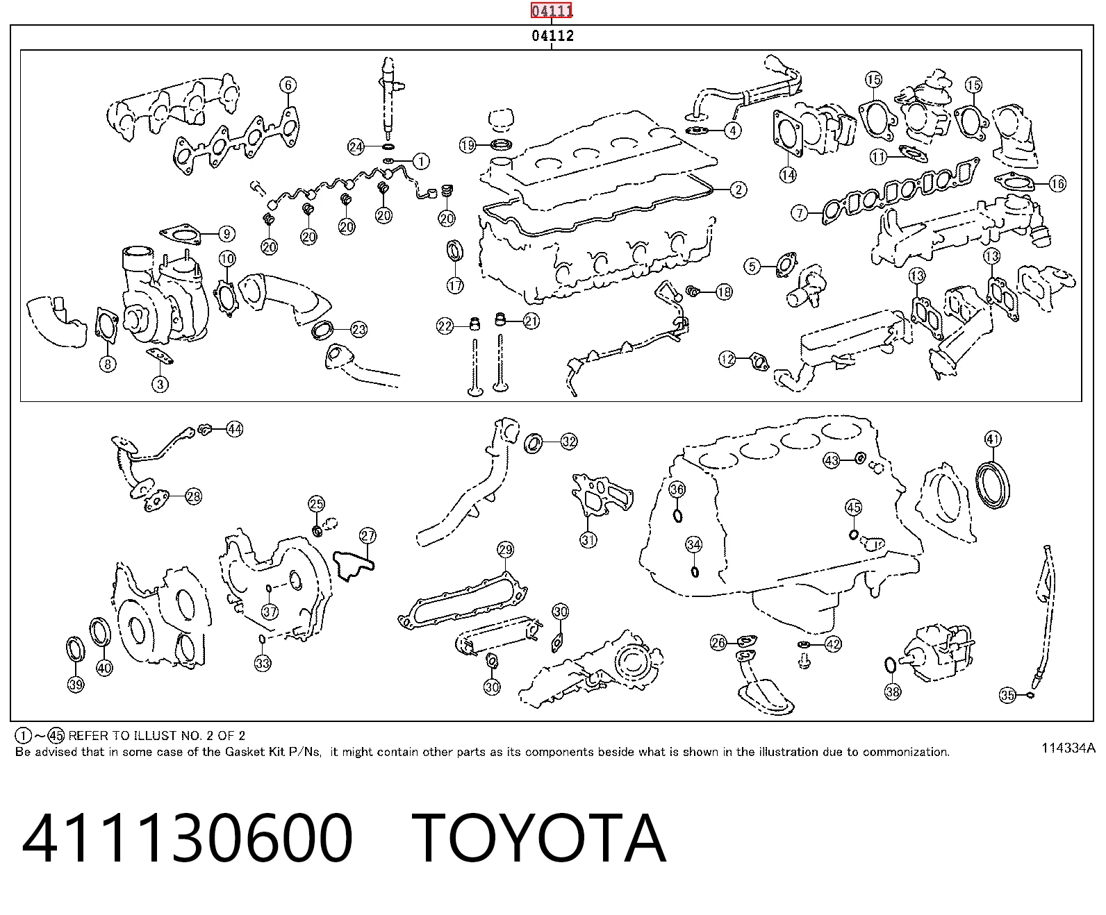 Juego completo de juntas de motor 411130600 TOYOTA