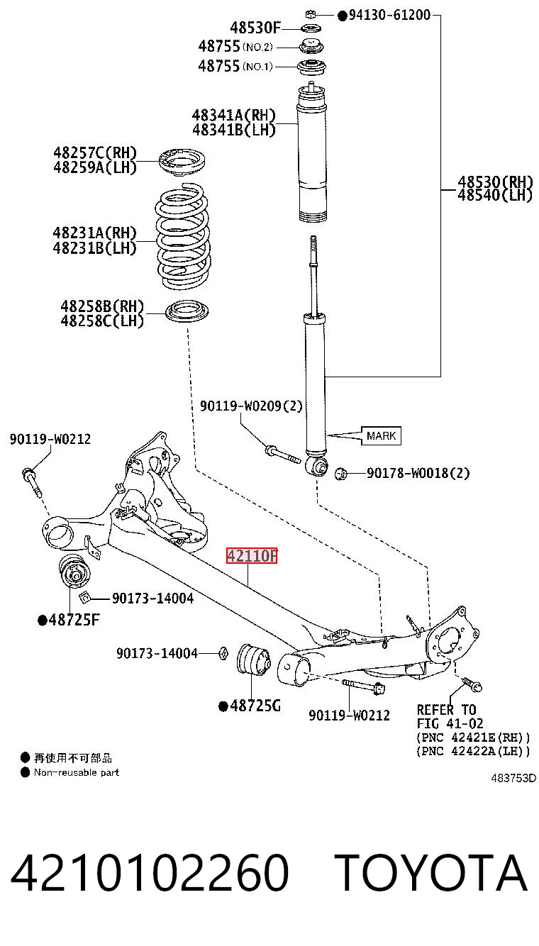 4210102260 Toyota Subchasis trasero soporte motor