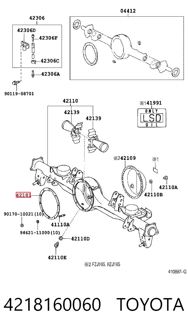 4218160060 Toyota Junta del diferencial trasero