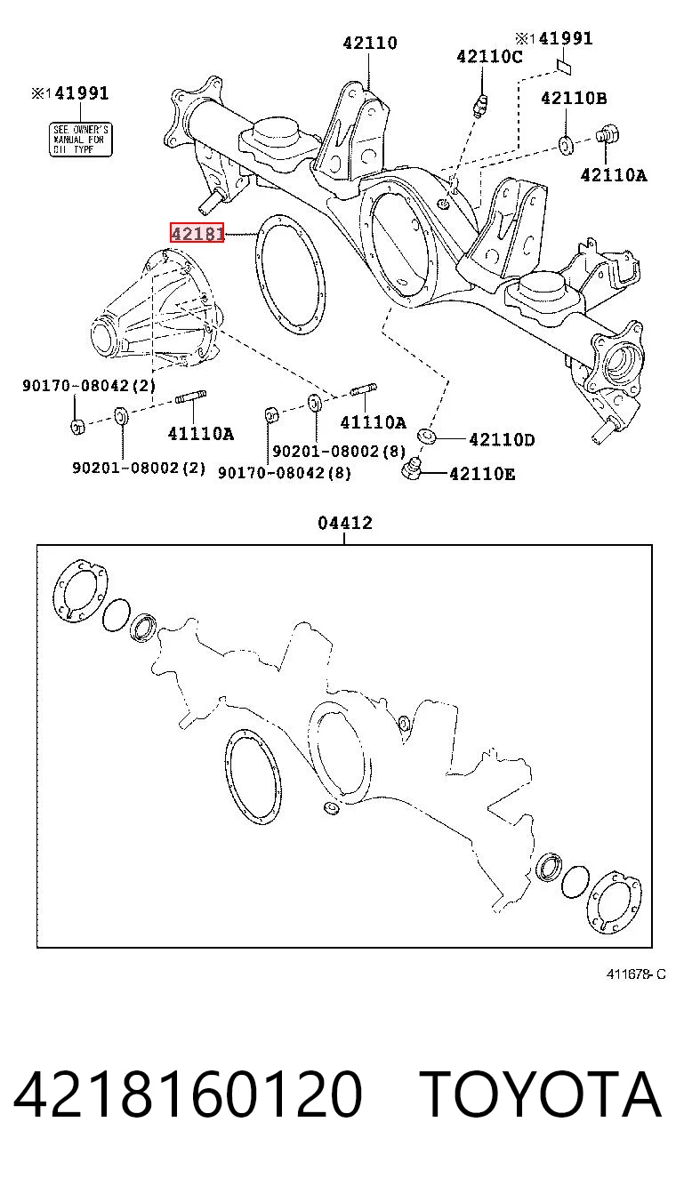 4218160120 Toyota Junta del diferencial trasero