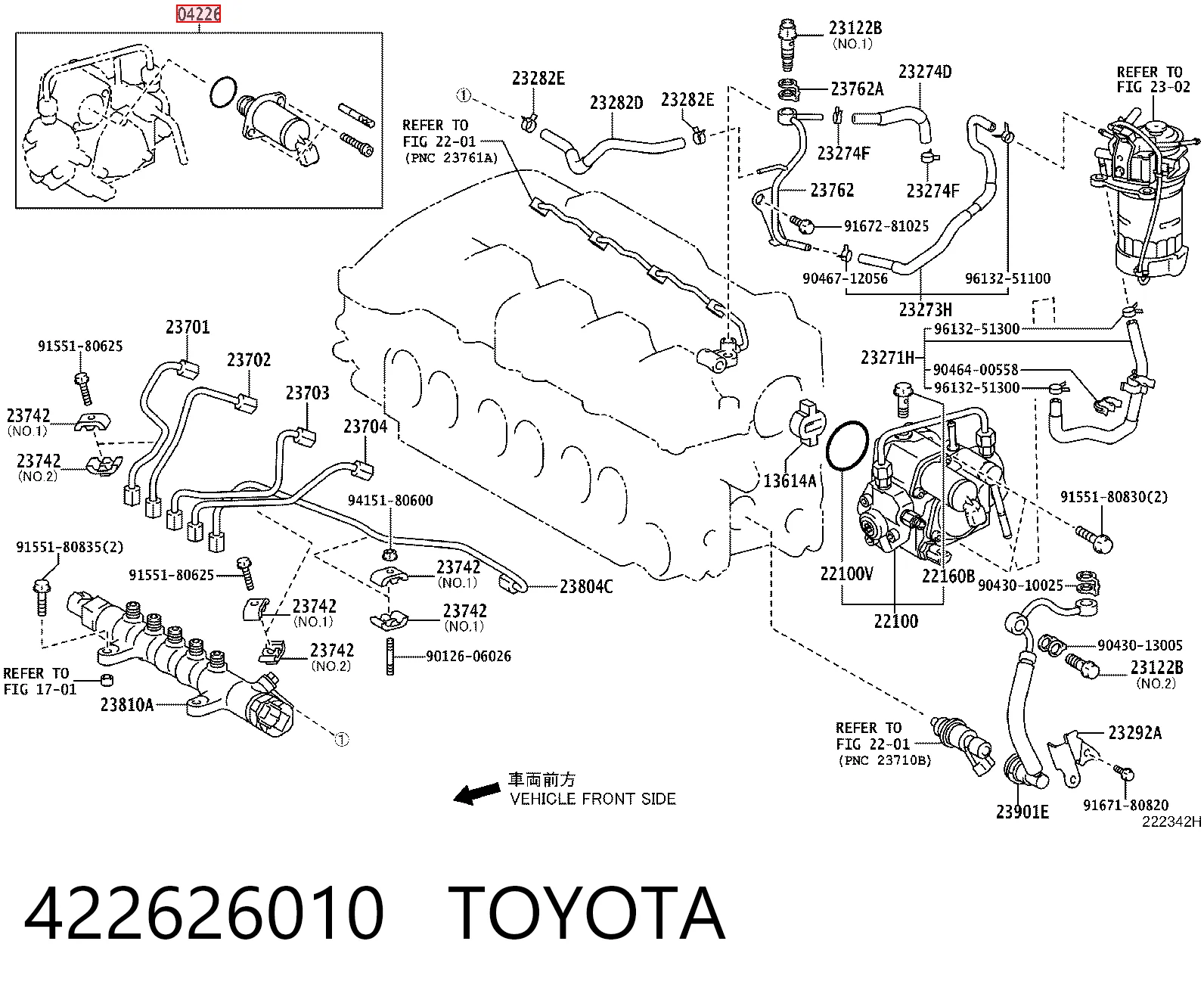 422626010 Toyota Válvula reguladora de presión del sistema common rail