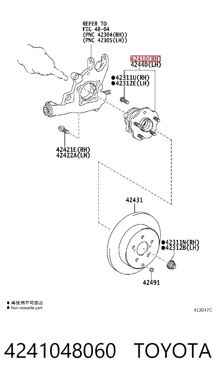4241048060 Toyota Buje de rueda trasero