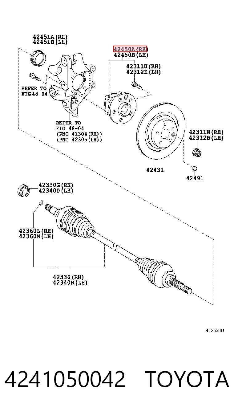 4241050042 Toyota Buje de rueda trasero