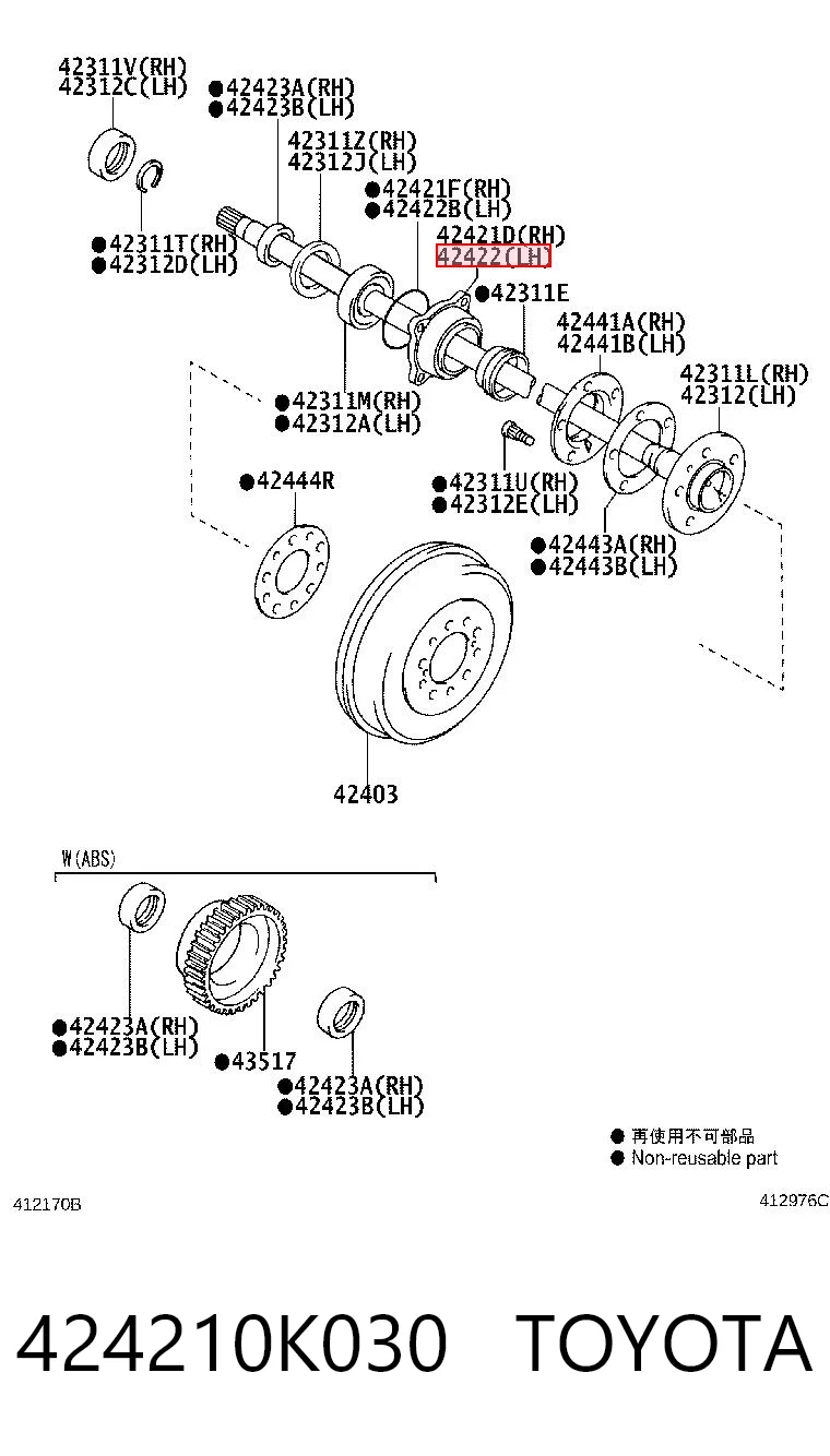 424210K030 Toyota Buje de rueda trasero