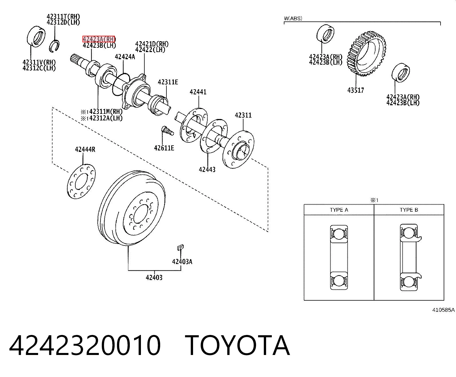 4242320010 Toyota Anillo de retención del rodamiento del semieje trasero