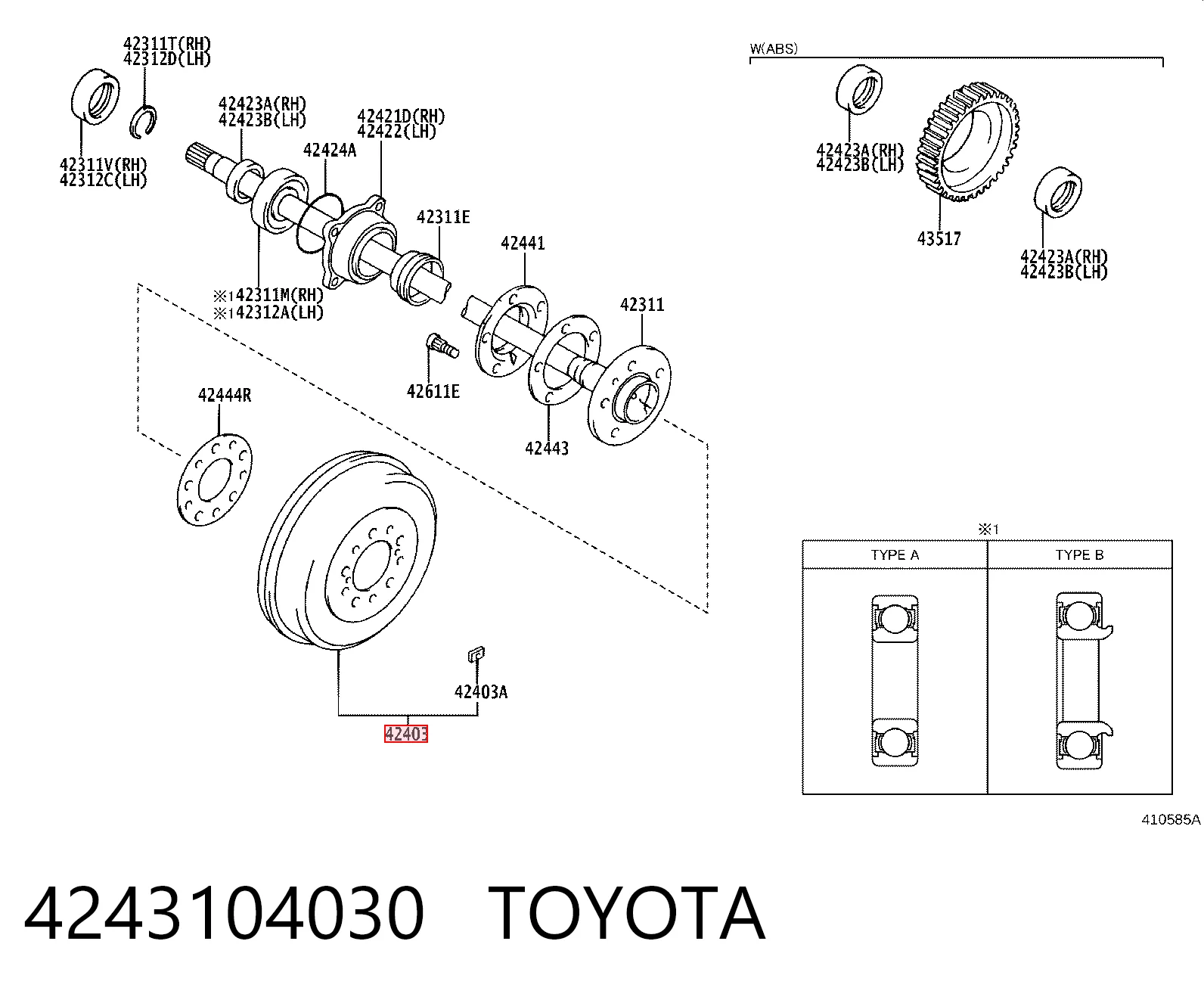 4243104030 Toyota Tambor de freno trasero