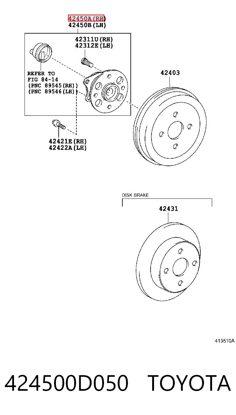 424500D050 Toyota Buje de rueda trasero