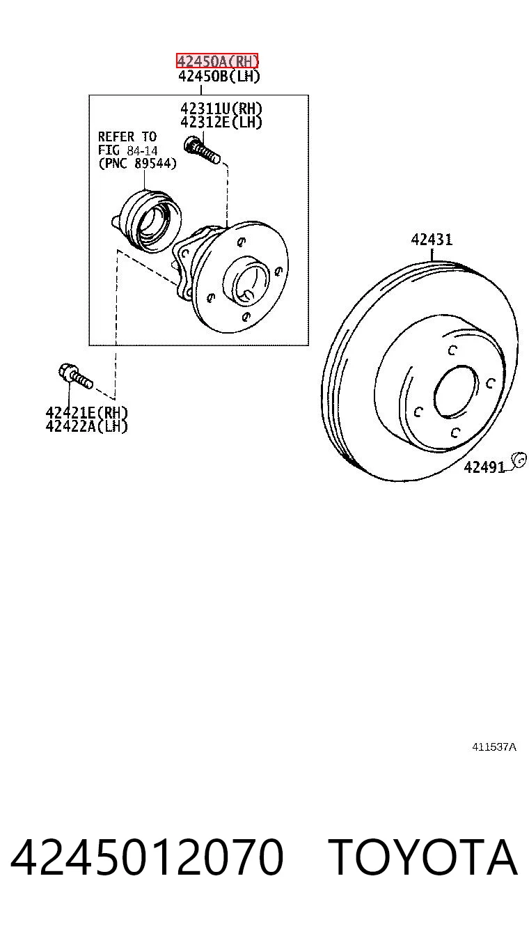 4245012070 Toyota Buje de rueda trasero