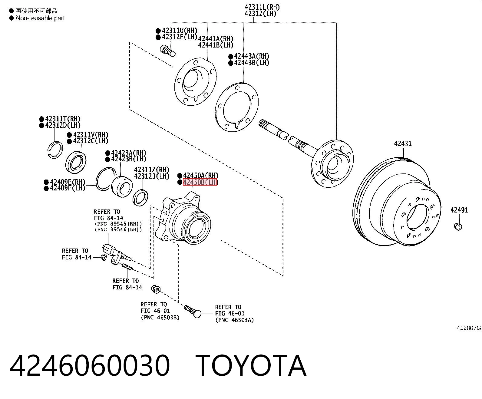 4246060030 Toyota Cubo de rueda trasero izquierdo