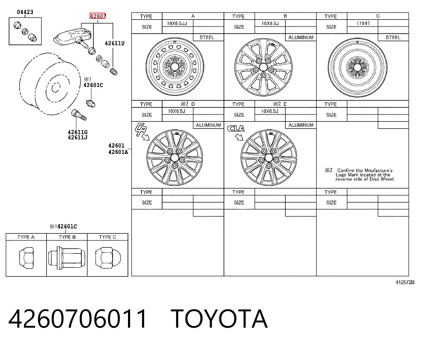 4260706011 Toyota Sensor de presión de neumáticos (TPMS)